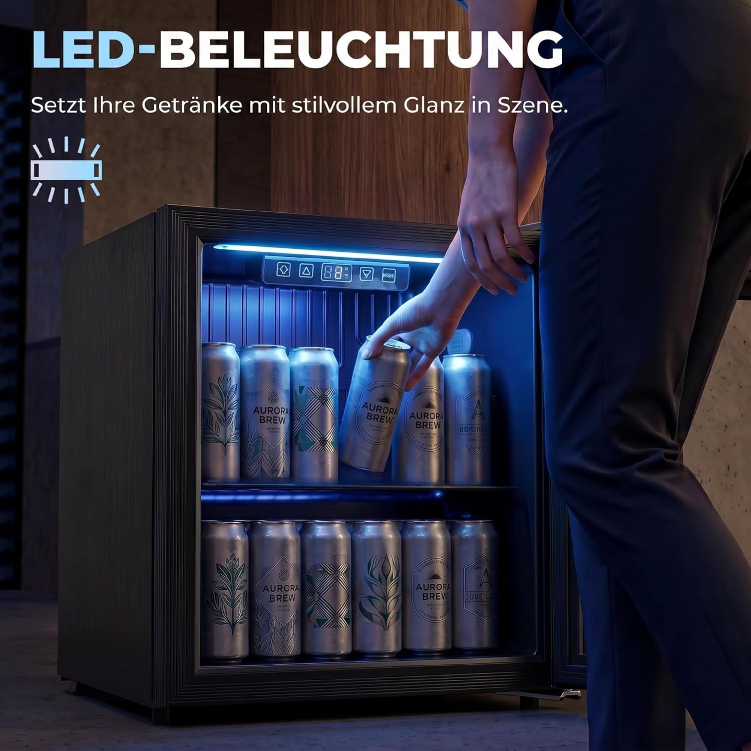 HOMCOM Getränkekühlschrank 50L Mini Kühlschrank mit UV-beständig Doppelglas-Tür, Verstellbaren Regalen, Bierkühlschrank mit LED-Beleuchtung& -Display, Temperaturregelung für Büro, Zuhause, Bar — Ansicht 6
