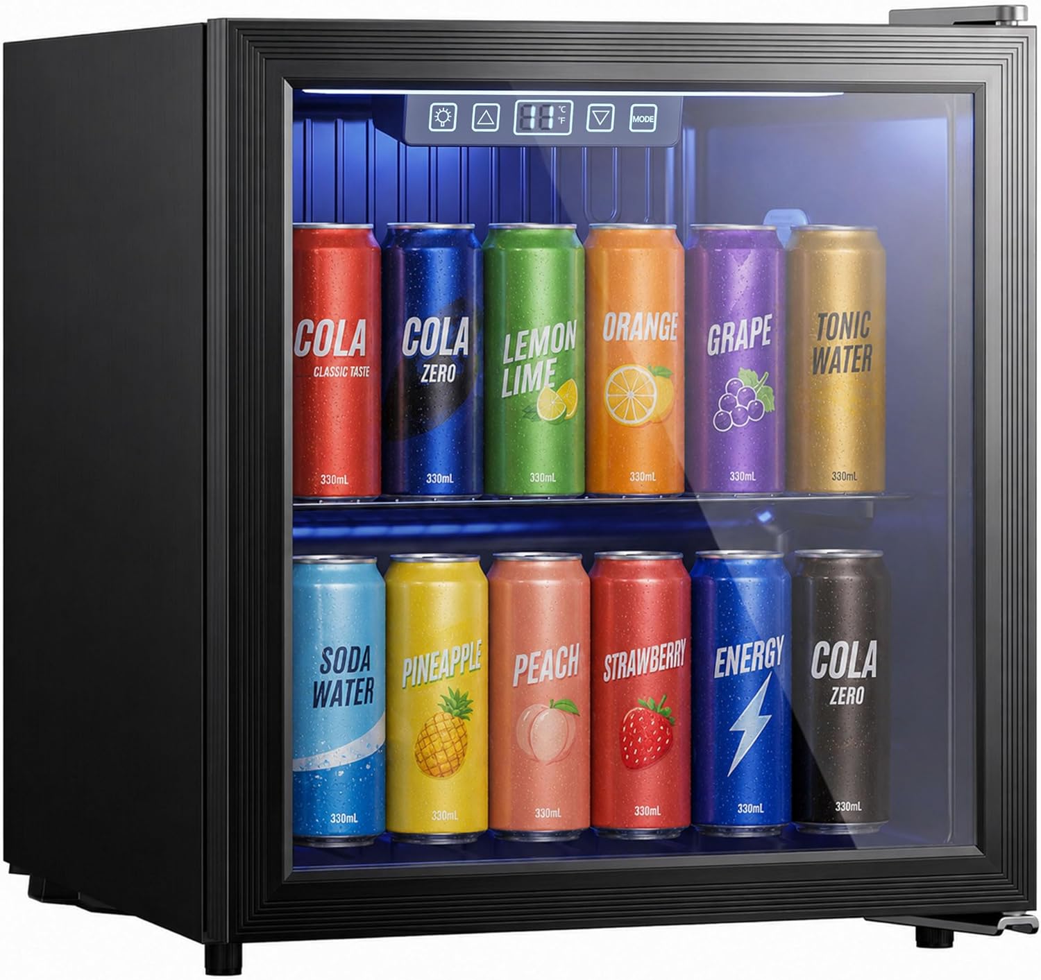 HOMCOM Getränkekühlschrank 50L Mini Kühlschrank mit UV-beständig Doppelglas-Tür, Verstellbaren Regalen, Bierkühlschrank mit LED-Beleuchtung& -Display, Temperaturregelung für Büro, Zuhause, Bar