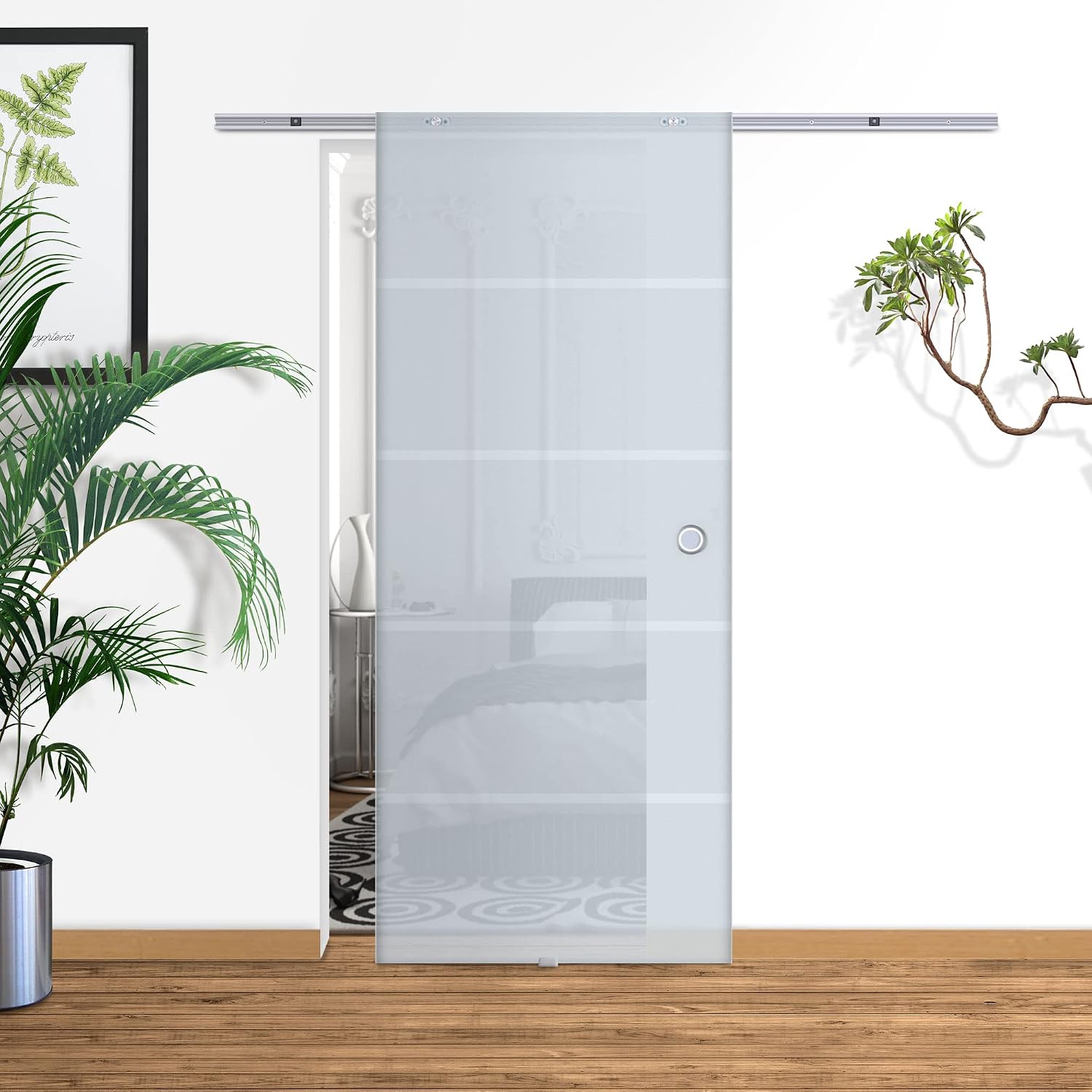 HOMCOM Glasschiebetür Schiebetür Glastür Zimmertür teilsatiniert 900 x 2050 mm — Ansicht 2