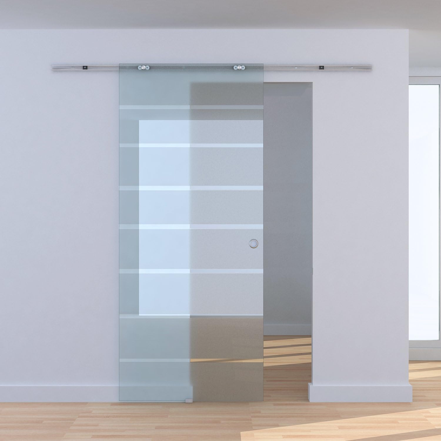 HOMCOM Glasschiebetür Schiebetür Glastür Zimmertür teilsatiniert 900 x 2050 mm — Ansicht 3
