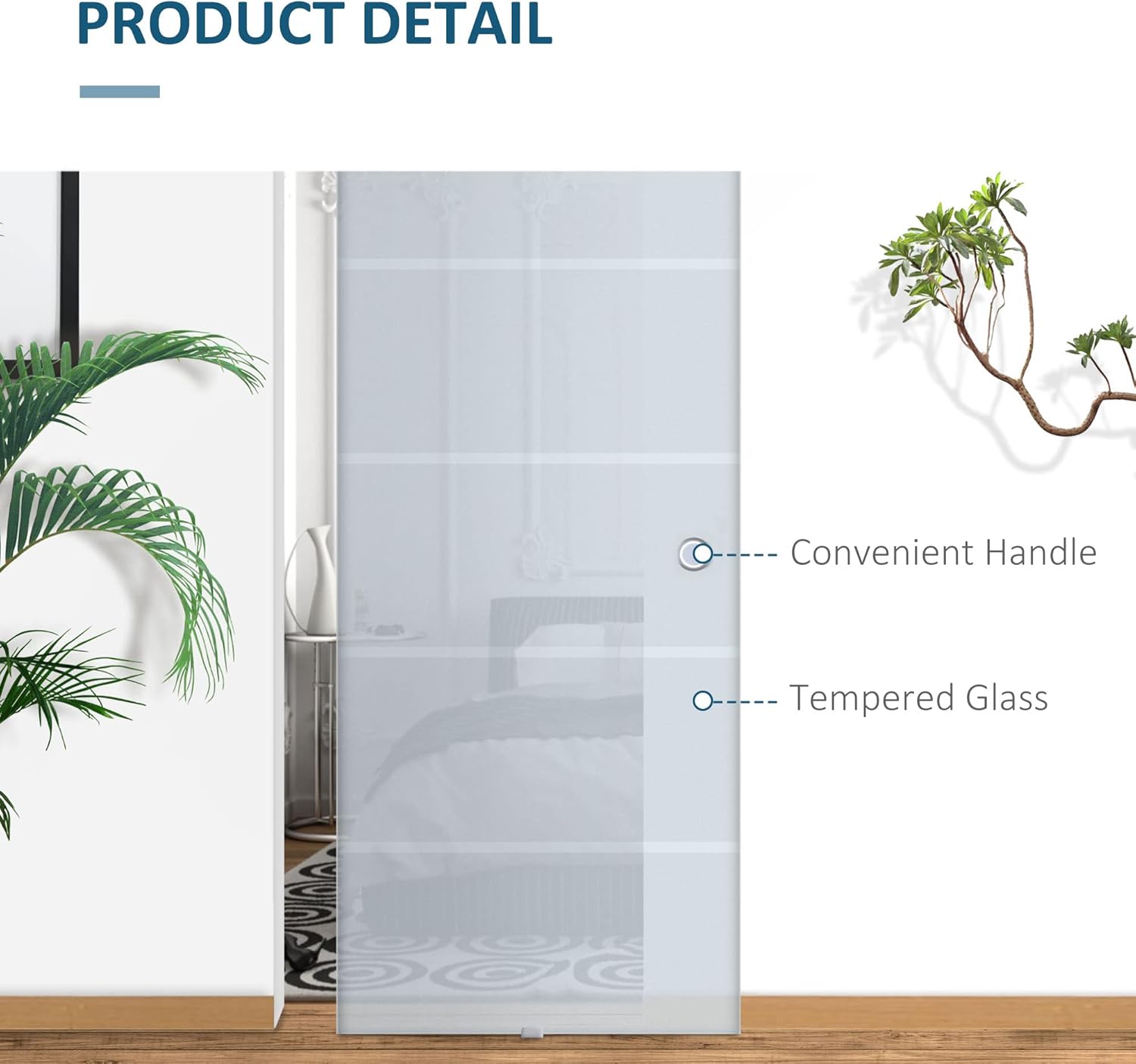 HOMCOM Glasschiebetür Schiebetür Glastür Zimmertür teilsatiniert 900 x 2050 mm — Ansicht 5