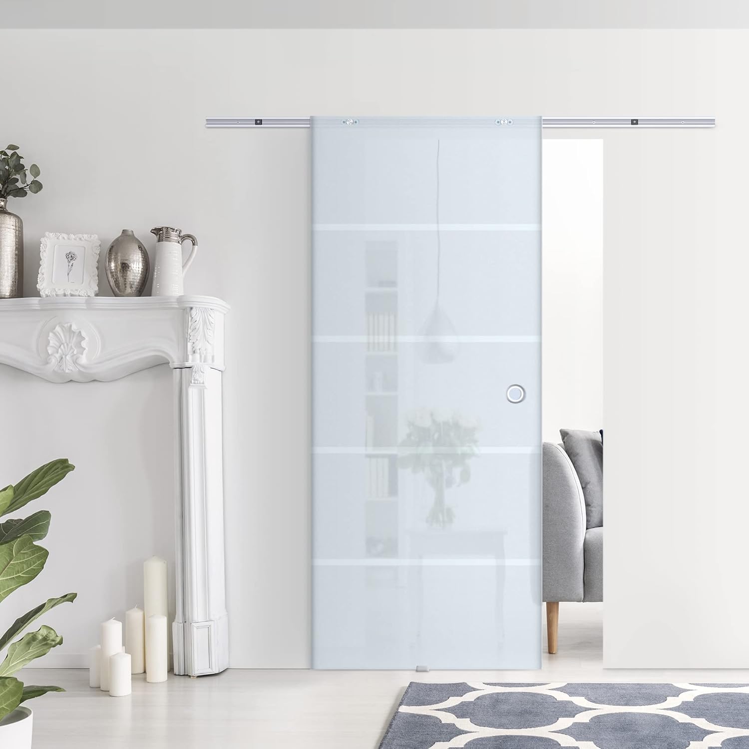 HOMCOM Glasschiebetür Schiebetür Glastür Zimmertür teilsatiniert 900 x 2050 mm — Ansicht 6