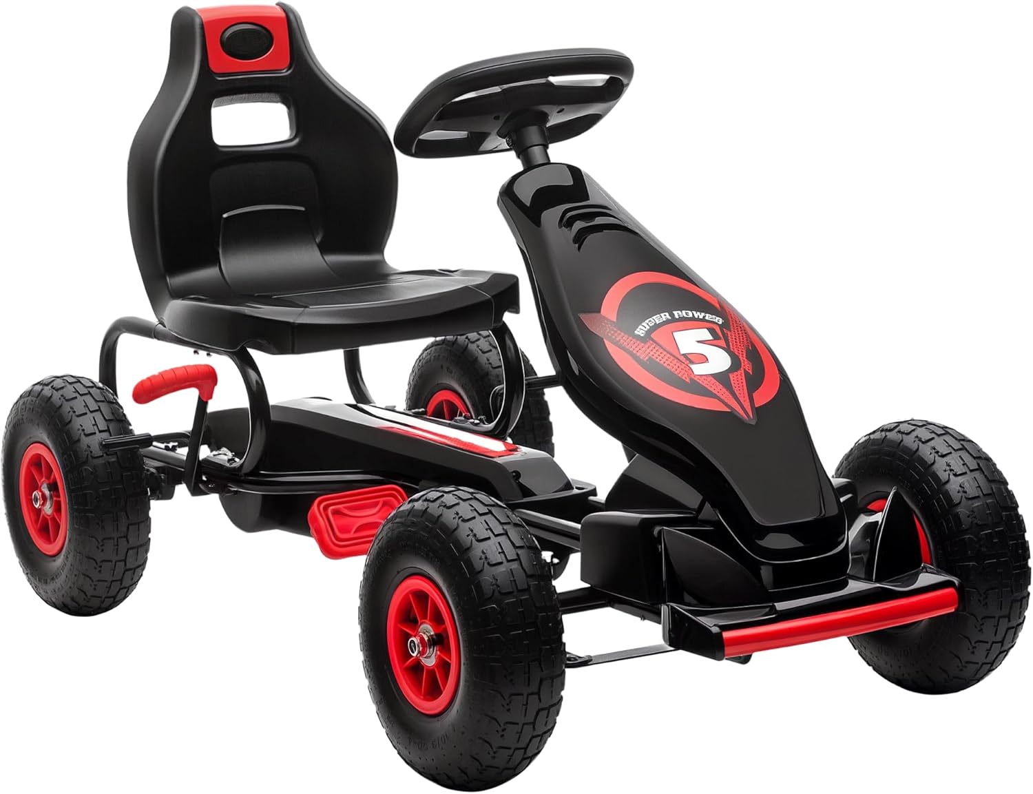 HOMCOM Gokart, Kinderfahrzeug mit 3-stufigen verstellbarem Sitz, Tretfahrzeug mit Gummireifen, Pedal und Handbremse, Kettcar für 5-12 Jahre Kinder bis 50 kg, Outdoor, Rot