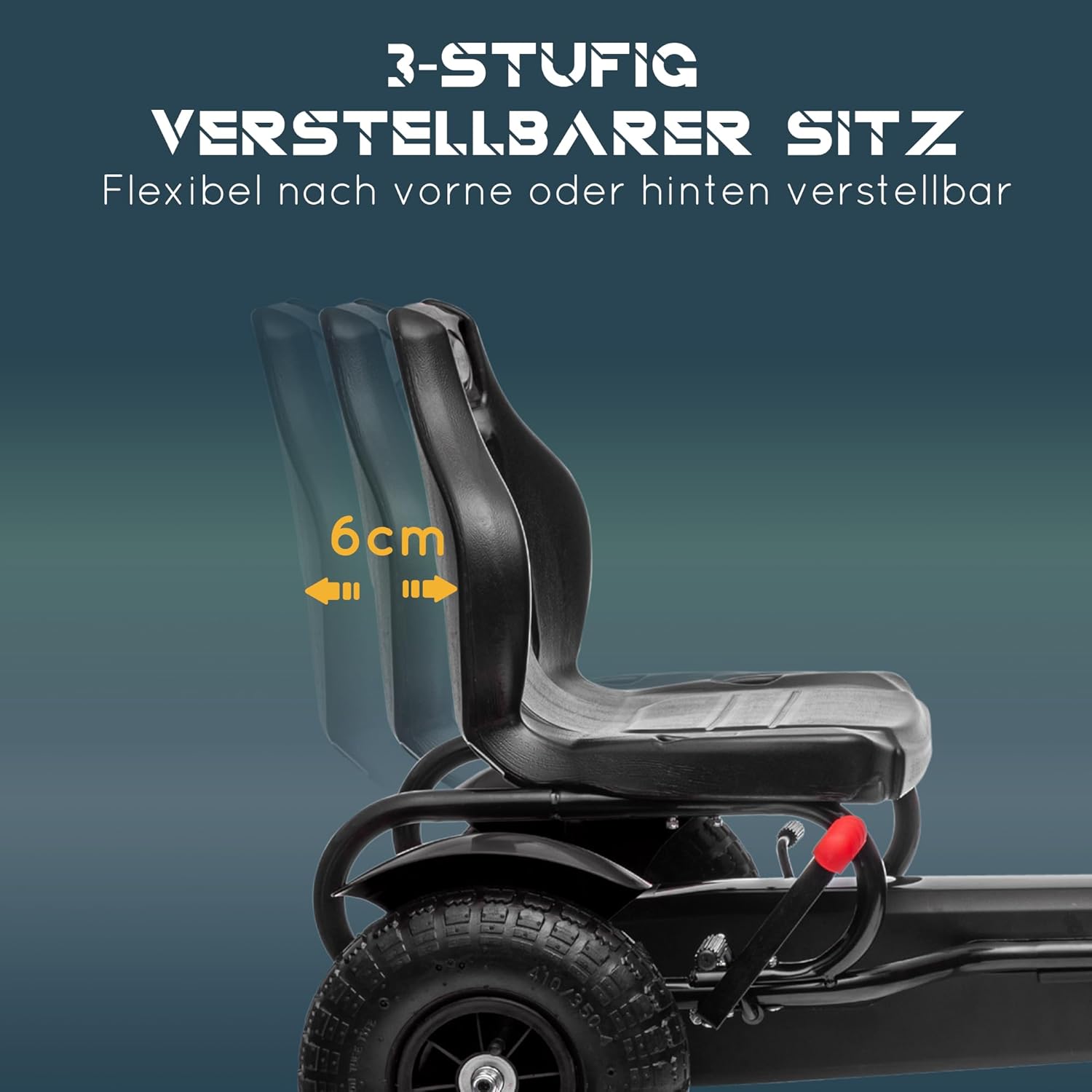 HOMCOM Gokart Tretauto mit Handbremse, verstellbarem Sitz, Vor- und Rückwärtsgang, Tretfahrzeug Kinderspielzeug Kinderfahrzeug Kettcar Pedal-Gokart für Kinder 5-12 Jahren Schwarz — Ansicht 3