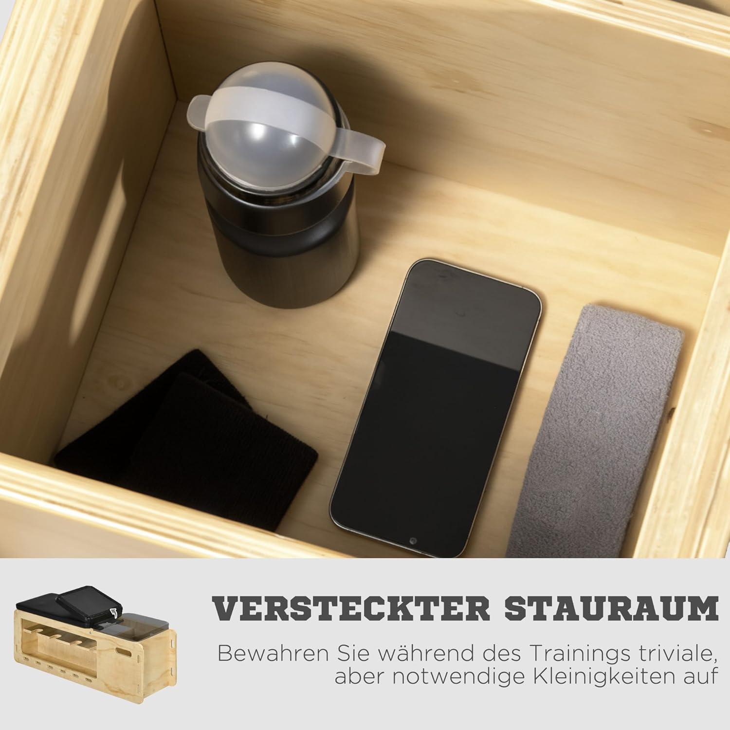 HOMCOM Hantelbank, Trainingsbank mit Aufbewahrungsbox und Widerstandsbändern, Verstellbare Fitnessbank für Gewichtheben, Krafttraining, Massivholz — Ansicht 5