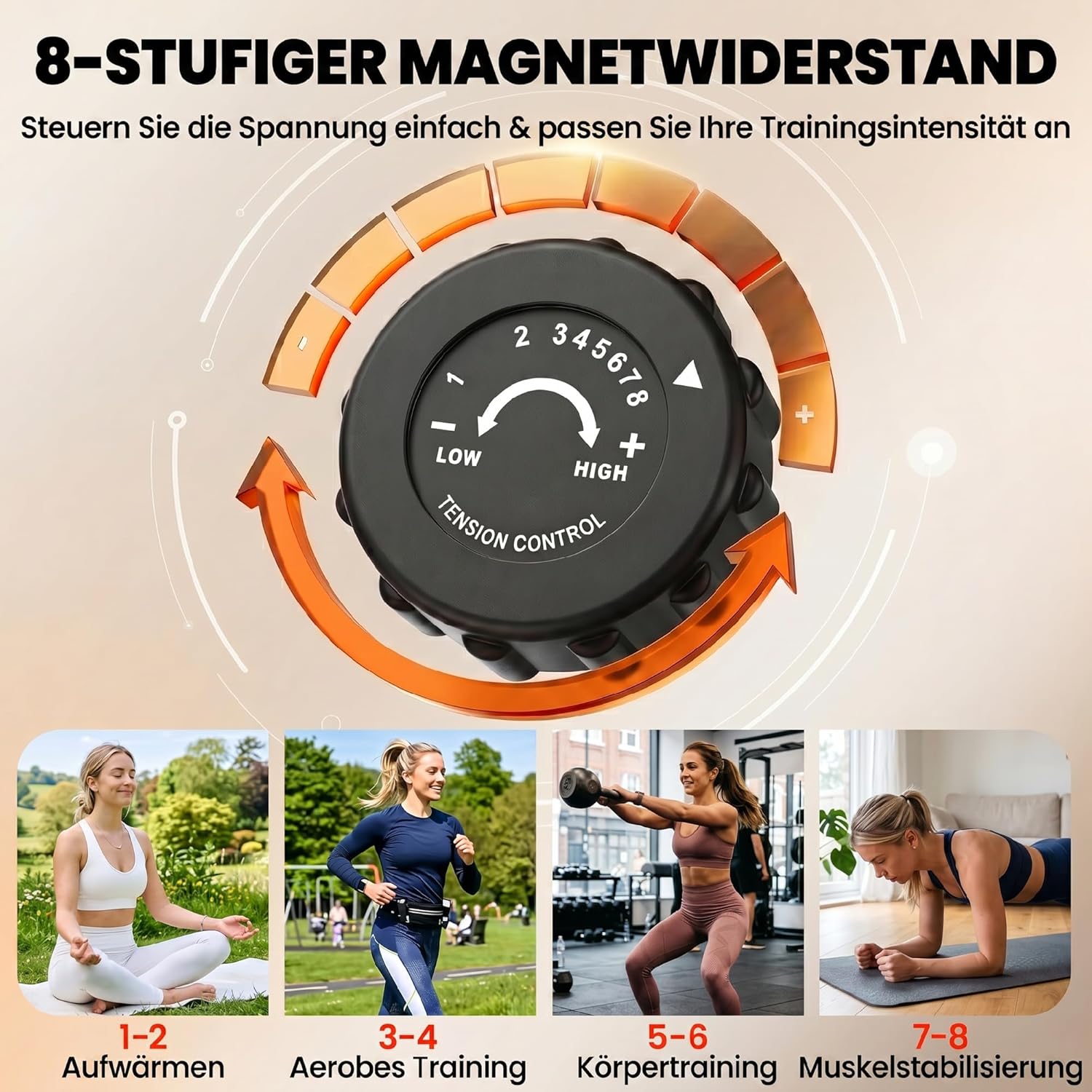 HOMCOM Heimtrainer 2-in-1 Fahrradtrainer mit LCD-Display Pulsmesser verstellbar Sitz Räder, klappbarer Hometrainer Trimmrad mit 8 stufig Magnetwiderstand, Spannseil, Stahl — Ansicht 5