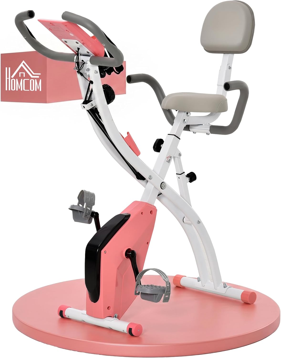 HOMCOM Heimtrainer 2-in-1 Fahrradtrainer mit LCD-Display Pulsmesser verstellbar Sitz Räder, klappbarer Hometrainer Trimmrad mit 8 stufig Magnetwiderstand, Spannseil, Stahl