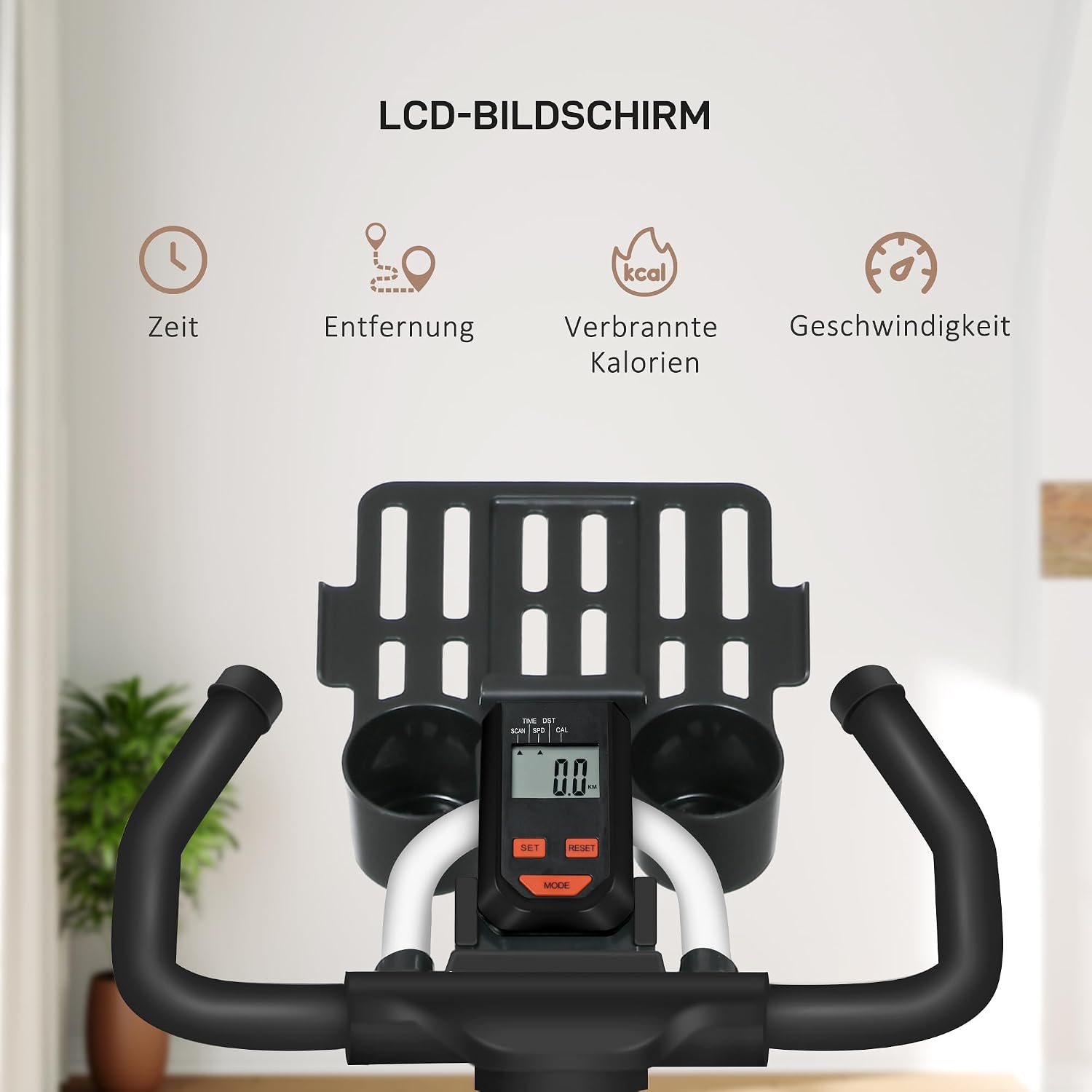 HOMCOM Heimtrainer Leiser Fahrrad Hometrainer Fahrrad mit LCD-Display, verstellbarem Sitz, Rollen, Indoor Fitnessbike mit Becherhalter für Zuhause, Stahl, weiß — Ansicht 3