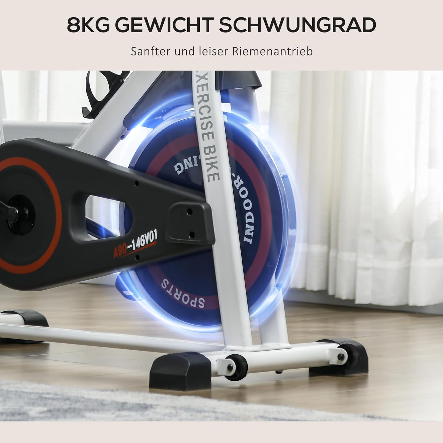 HOMCOM Heimtrainer Leiser Fahrrad Hometrainer Fahrrad mit LCD-Display, verstellbarem Sitz, Rollen, Indoor Fitnessbike mit Becherhalter für Zuhause, Stahl, weiß — Ansicht 6