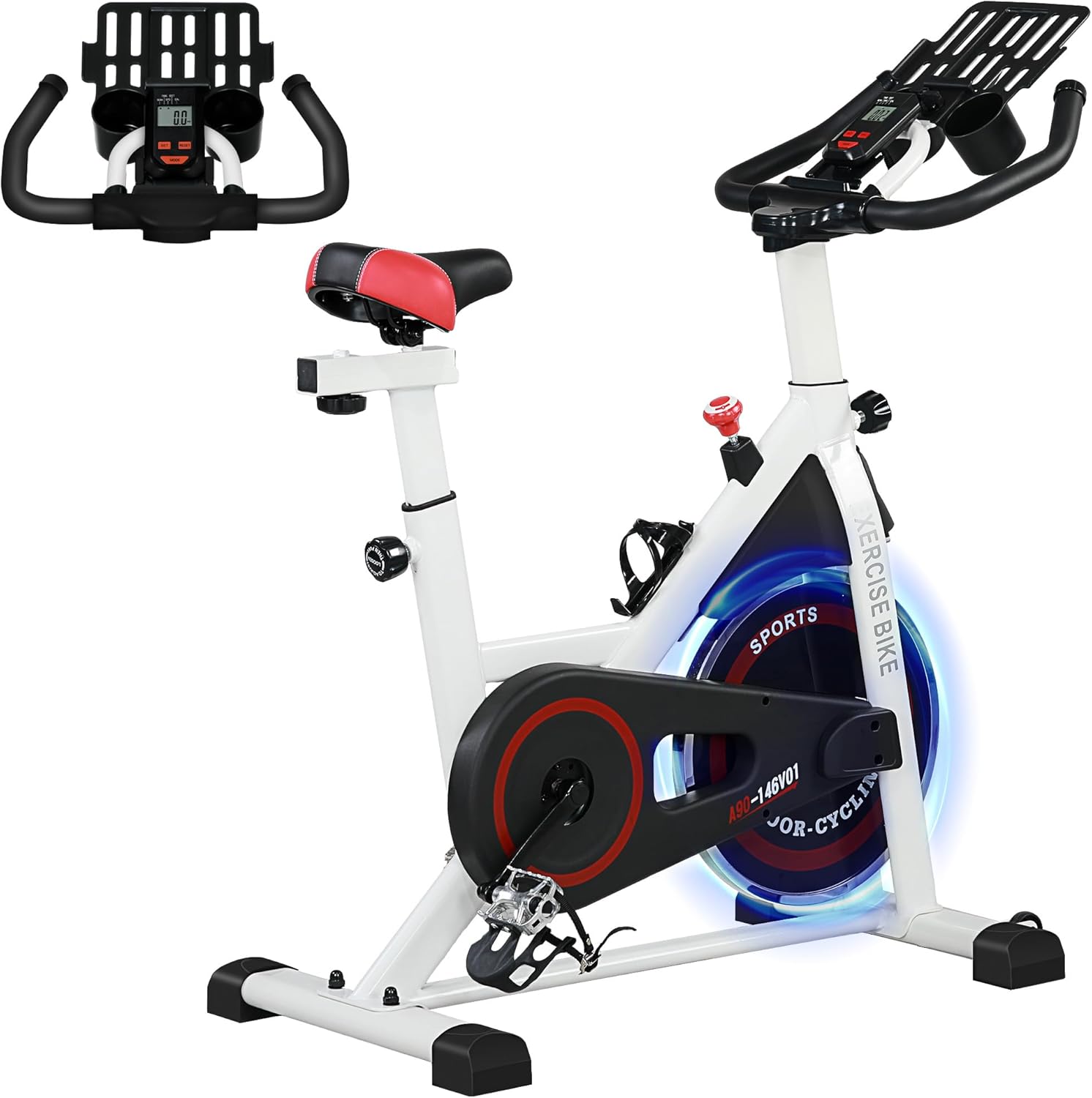 HOMCOM Heimtrainer Leiser Fahrrad Hometrainer Fahrrad mit LCD-Display, verstellbarem Sitz, Rollen, Indoor Fitnessbike mit Becherhalter für Zuhause, Stahl, weiß