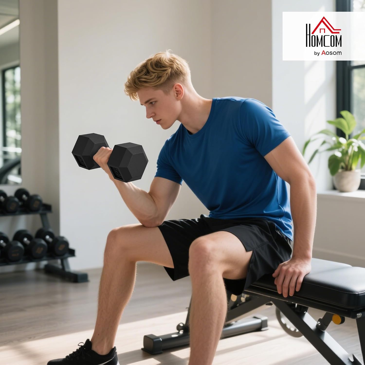 HOMCOM Hexagon Hanteln, 2er Set Hanteln mit gerändeltem Griff, Kurzhantelset aus Gusseisen, 2 x 4 kg, Kurzhanteln für Männer Frauen, Zuhause, Fitnessstudio, Krafttraining — Ansicht 2