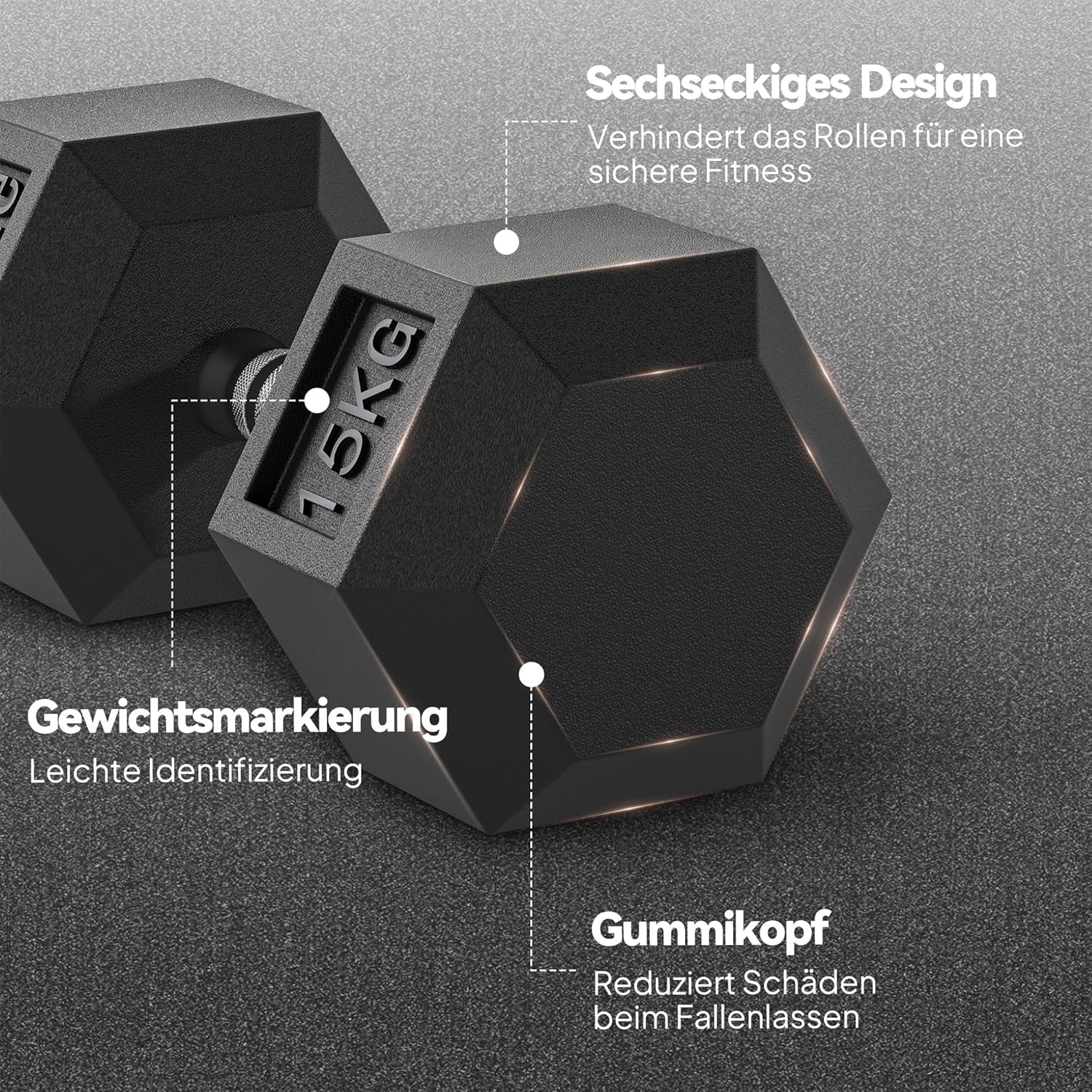 HOMCOM Hexagon Hanteln, 2er Set Hanteln mit gerändeltem Griff, Kurzhantelset aus Gusseisen, 2 x 4 kg, Kurzhanteln für Männer Frauen, Zuhause, Fitnessstudio, Krafttraining — Ansicht 3