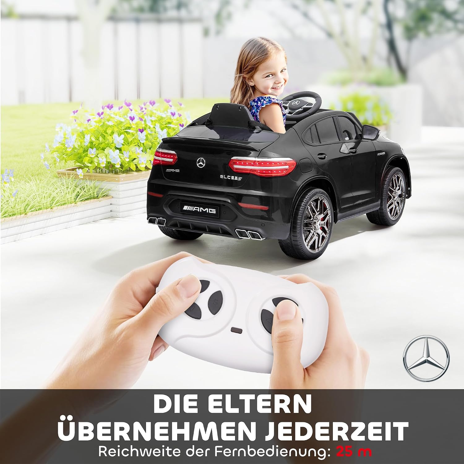 HOMCOM Kinder Elektroauto 12V Kinderauto mit 2,4 G Fernbedienung, 2 Motor, Kinderfahrzeug mit Hupe, Musik, Sicherheitsgurt, Elektrofahrzeug für 37-60 Monate Kinder, Schwarz — Ansicht 4