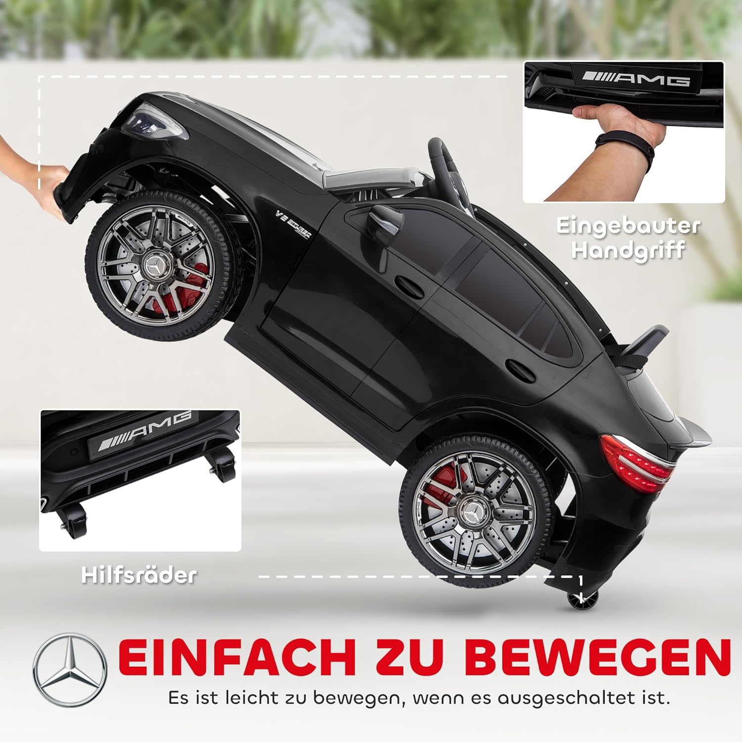 HOMCOM Kinder Elektroauto 12V Kinderauto mit 2,4 G Fernbedienung, 2 Motor, Kinderfahrzeug mit Hupe, Musik, Sicherheitsgurt, Elektrofahrzeug für 37-60 Monate Kinder, Schwarz — Ansicht 5