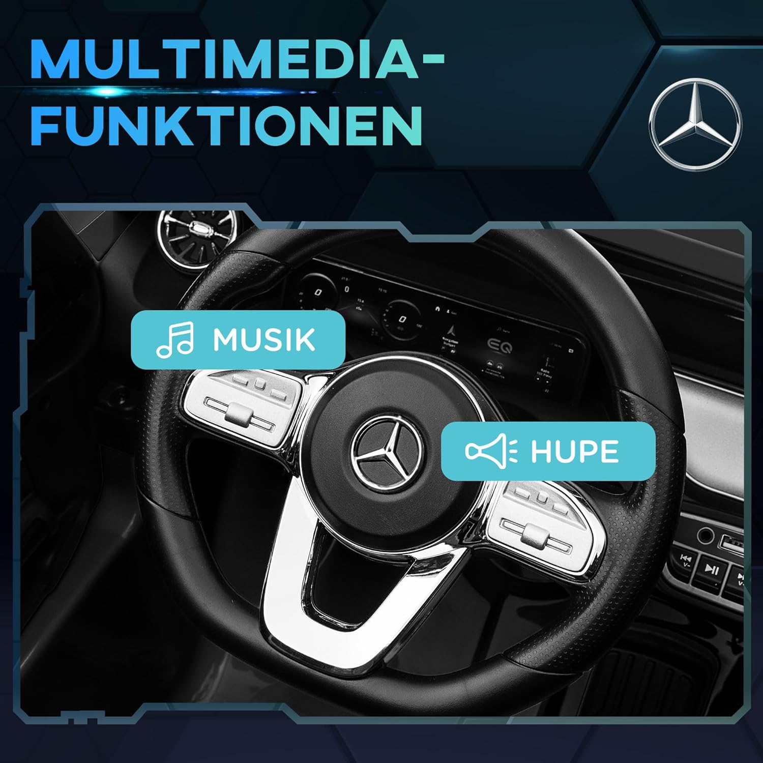 HOMCOM Kinder Elektroauto Mercedes-Benz EQA 12V Elektro Kinderauto mit 2,4GHz Fernbedienung, Elektrofahrzeug mit Doppelmotor, MP3, Scheinwerfer, 3-8 km/h Kinderfahrzeug für 3-8 Jahre, Schwarz — Ansicht 6