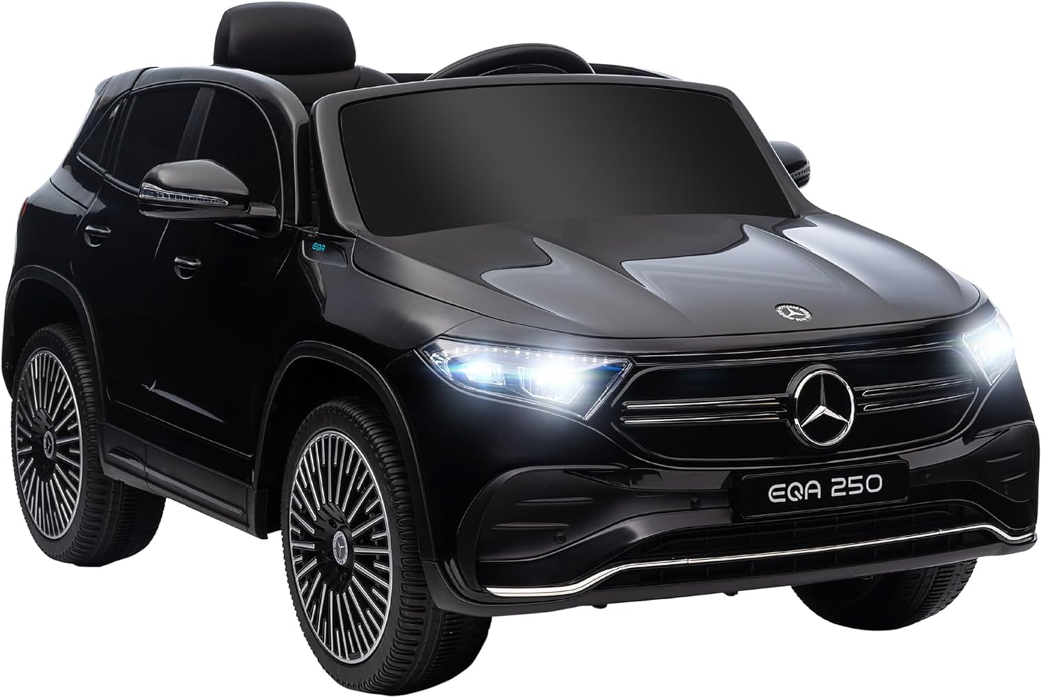 HOMCOM Kinder Elektroauto Mercedes-Benz EQA 12V Elektro Kinderauto mit 2,4GHz Fernbedienung, Elektrofahrzeug mit Doppelmotor, MP3, Scheinwerfer, 3-8 km/h Kinderfahrzeug für 3-8 Jahre, Schwarz
