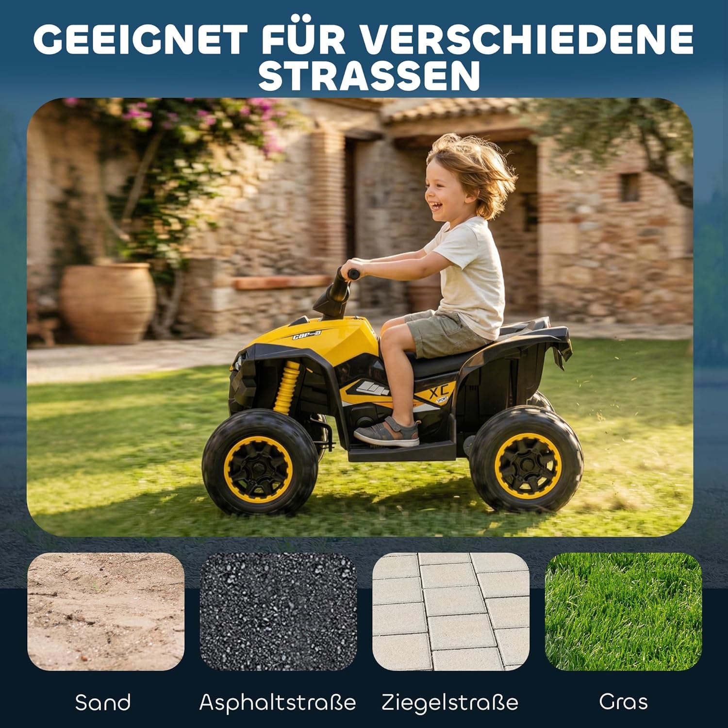 HOMCOM Kinder Quad Elektro 12V Kinderquad mit 35W Motor, Vorwärts-, Rückwärtsfunktion, Musik, USB-Anschluss, Hupe, LED-Scheinwerfer 3-6km/h Elektro-Quad für Kinder 3-5 Jahre Gelb — Ansicht 4