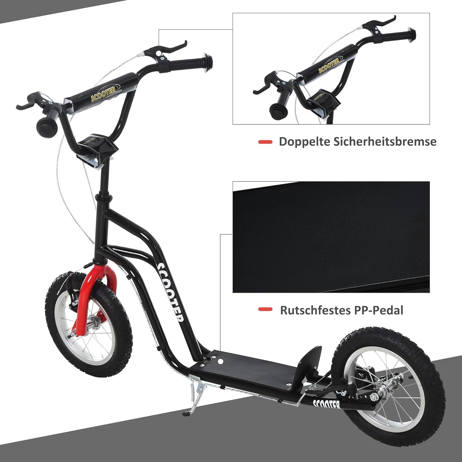 HOMCOM Kinderroller Lenker Verstellbar Scooter Tretroller Cityroller Kinder Roller Kickboard mit Luftreifen 12 Zoll ab 5 Jahre 120 x 58 x 75-80 cm — Ansicht 4