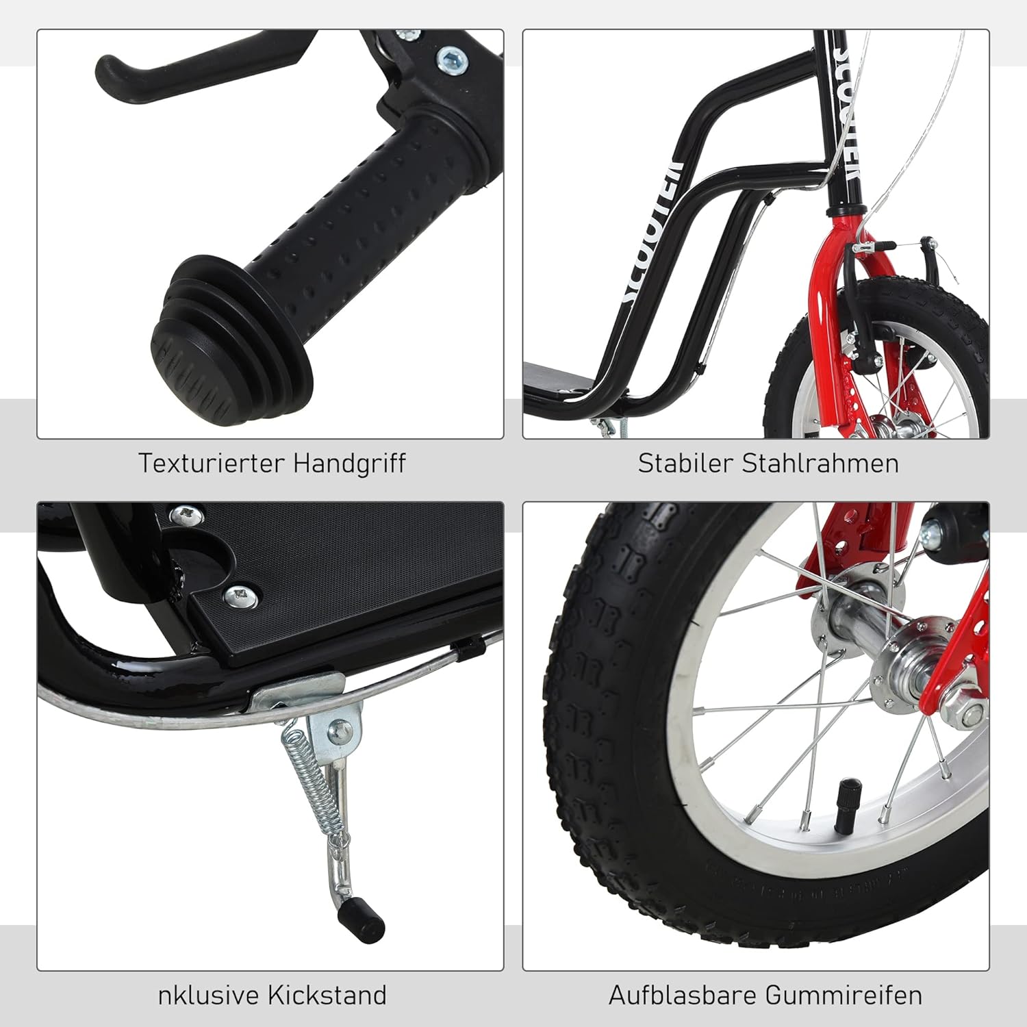 HOMCOM Kinderroller Lenker Verstellbar Scooter Tretroller Cityroller Kinder Roller Kickboard mit Luftreifen 12 Zoll ab 5 Jahre 120 x 58 x 75-80 cm — Ansicht 6