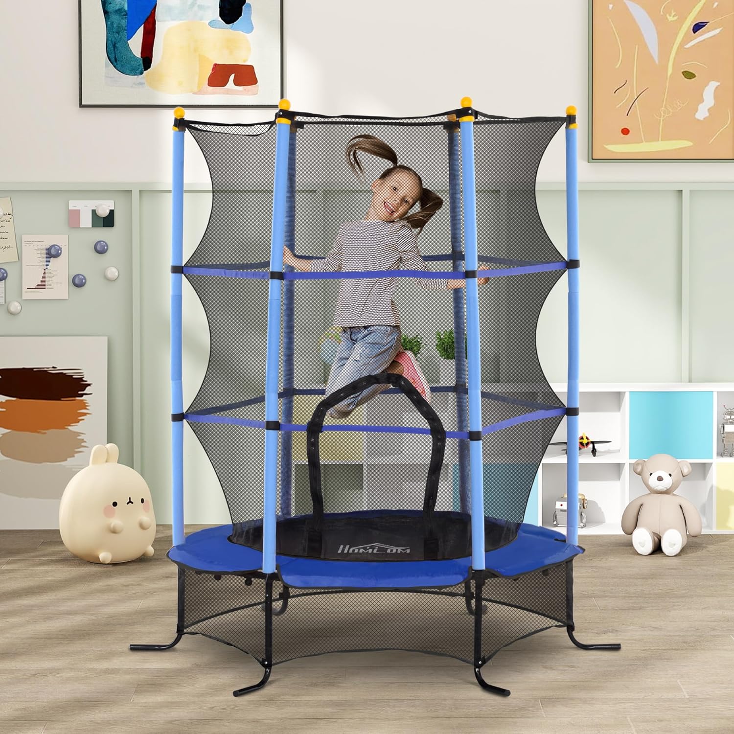 HOMCOM Kindertrampolin Ø163 cm, Trampolin mit Sicherheitsnetz, Randabdeckung, Gartentrampolin für Kinder 3-10 Jahre, bis 50 kg belastbar — Ansicht 2