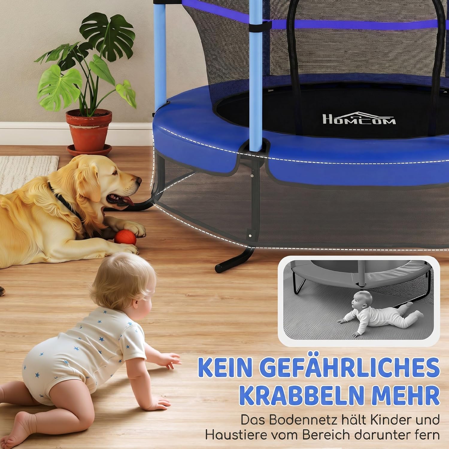 HOMCOM Kindertrampolin Ø163 cm, Trampolin mit Sicherheitsnetz, Randabdeckung, Gartentrampolin für Kinder 3-10 Jahre, bis 50 kg belastbar — Ansicht 4