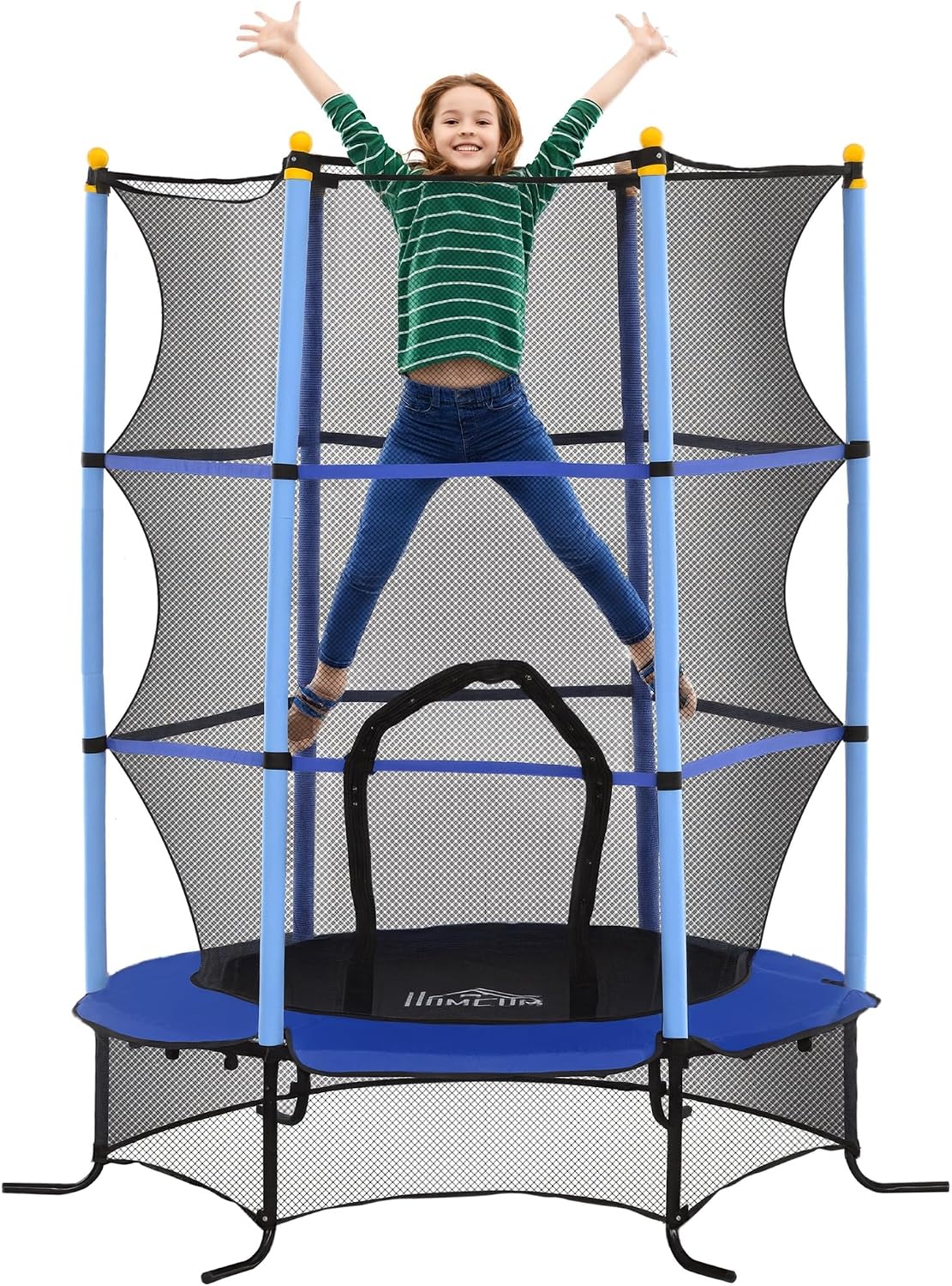 HOMCOM Kindertrampolin Ø163 cm, Trampolin mit Sicherheitsnetz, Randabdeckung, Gartentrampolin für Kinder 3-10 Jahre, bis 50 kg belastbar