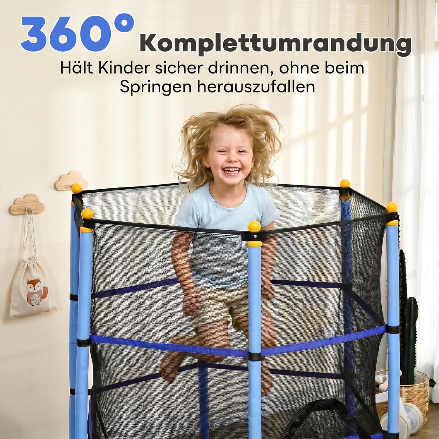 HOMCOM Kindertrampolin Ø163 cm, Trampolin mit Sicherheitsnetz, Randabdeckung, Gartentrampolin für Kinder 3-10 Jahre, bis 50 kg belastbar — Ansicht 5