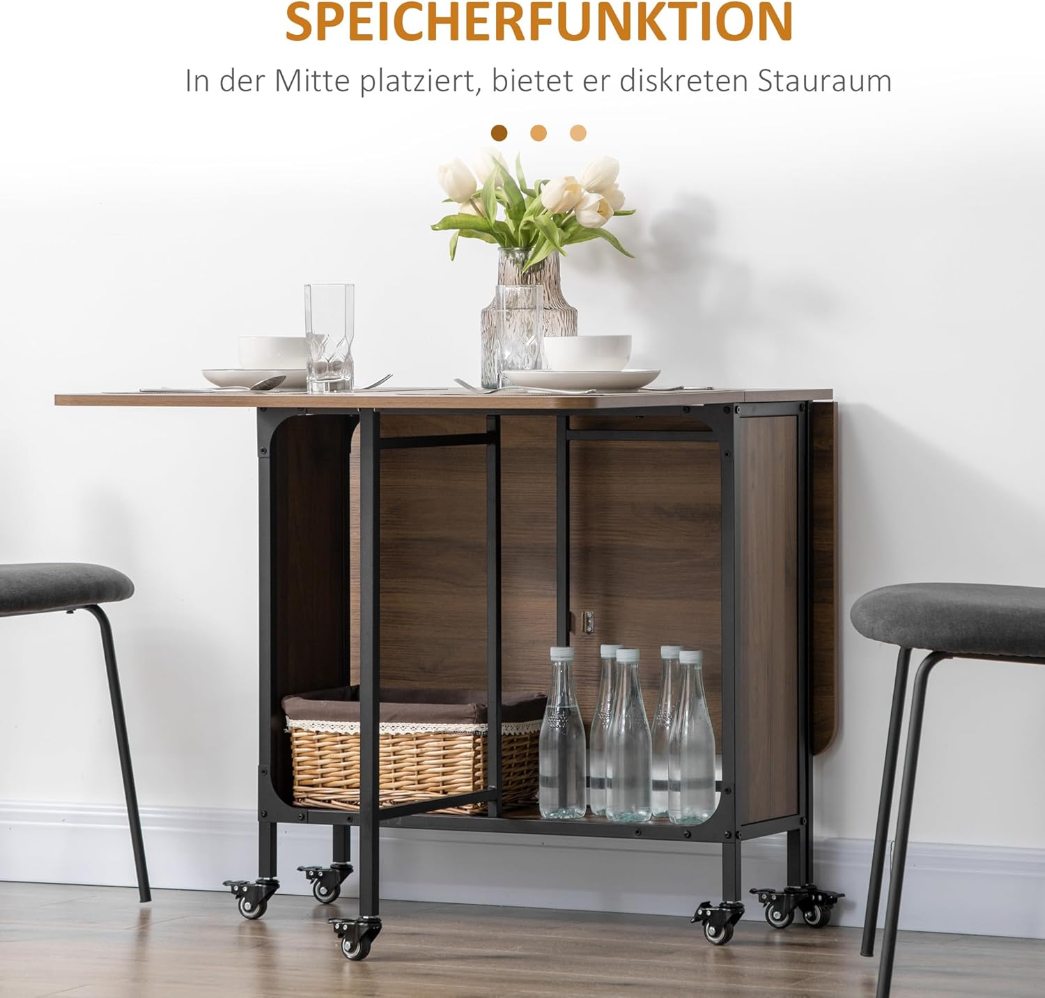 HOMCOM Klappbarer Esstisch Mobiler Klapptisch mit Offenem Regal Esszimmertisch mit Holzoptik Küchentisch für Kleine Räume, Küche, Esszimmer 130 x 80 x 74 cm Braun — Ansicht 6