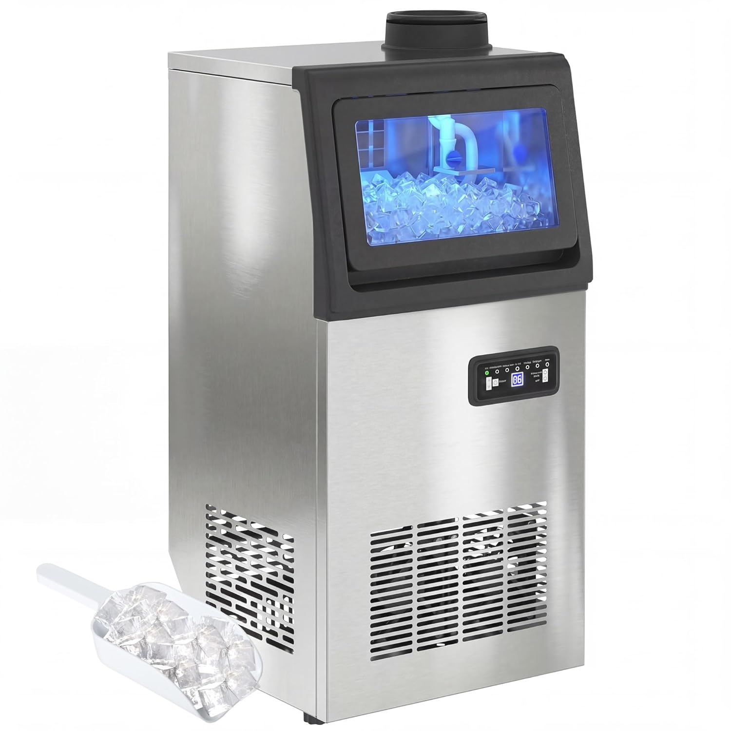 HOMCOM Kommerzielle Eiswürfelmaschine 36kg/24H selbstreinigend Eismaschine mit 7,5 kg Speicher, Timer, Ice Maker Machine aus Edelstahl mit Eisschaufel für Bar, Büro, Restaurant, Café