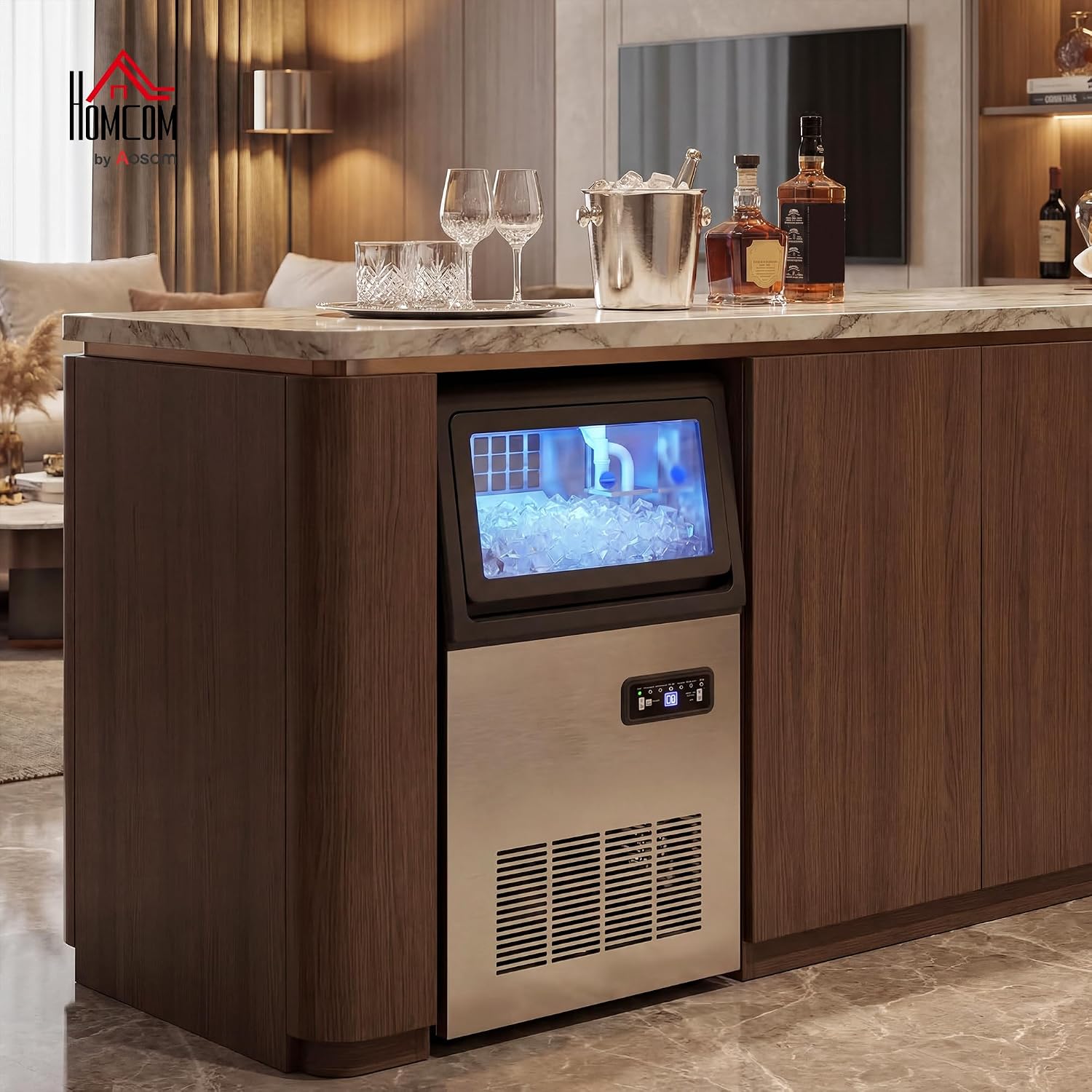 HOMCOM Kommerzielle Eiswürfelmaschine 36kg/24H selbstreinigend Eismaschine mit 7,5 kg Speicher, Timer, Ice Maker Machine aus Edelstahl mit Eisschaufel für Bar, Büro, Restaurant, Café — Ansicht 2