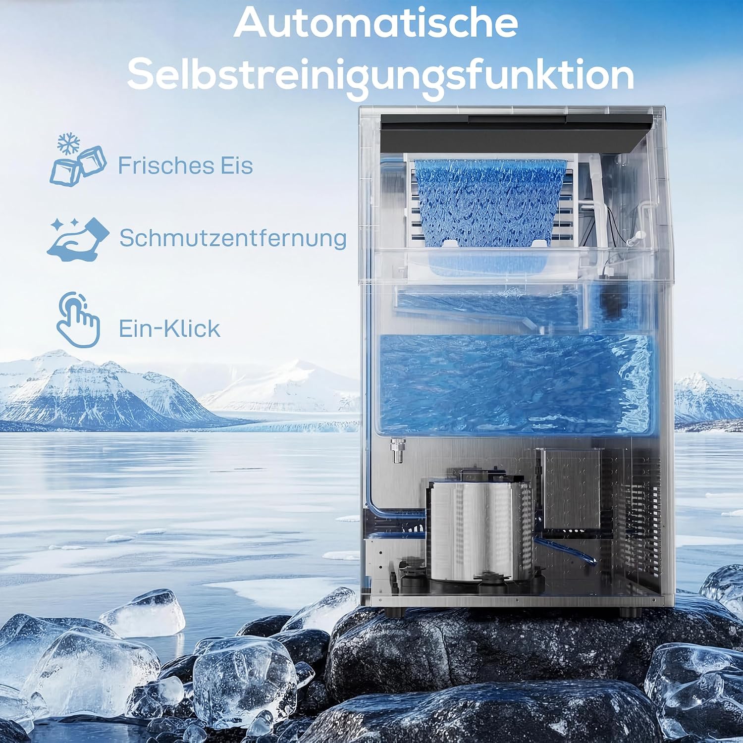 HOMCOM Kommerzielle Eiswürfelmaschine 36kg/24H selbstreinigend Eismaschine mit 7,5 kg Speicher, Timer, Ice Maker Machine aus Edelstahl mit Eisschaufel für Bar, Büro, Restaurant, Café — Ansicht 5