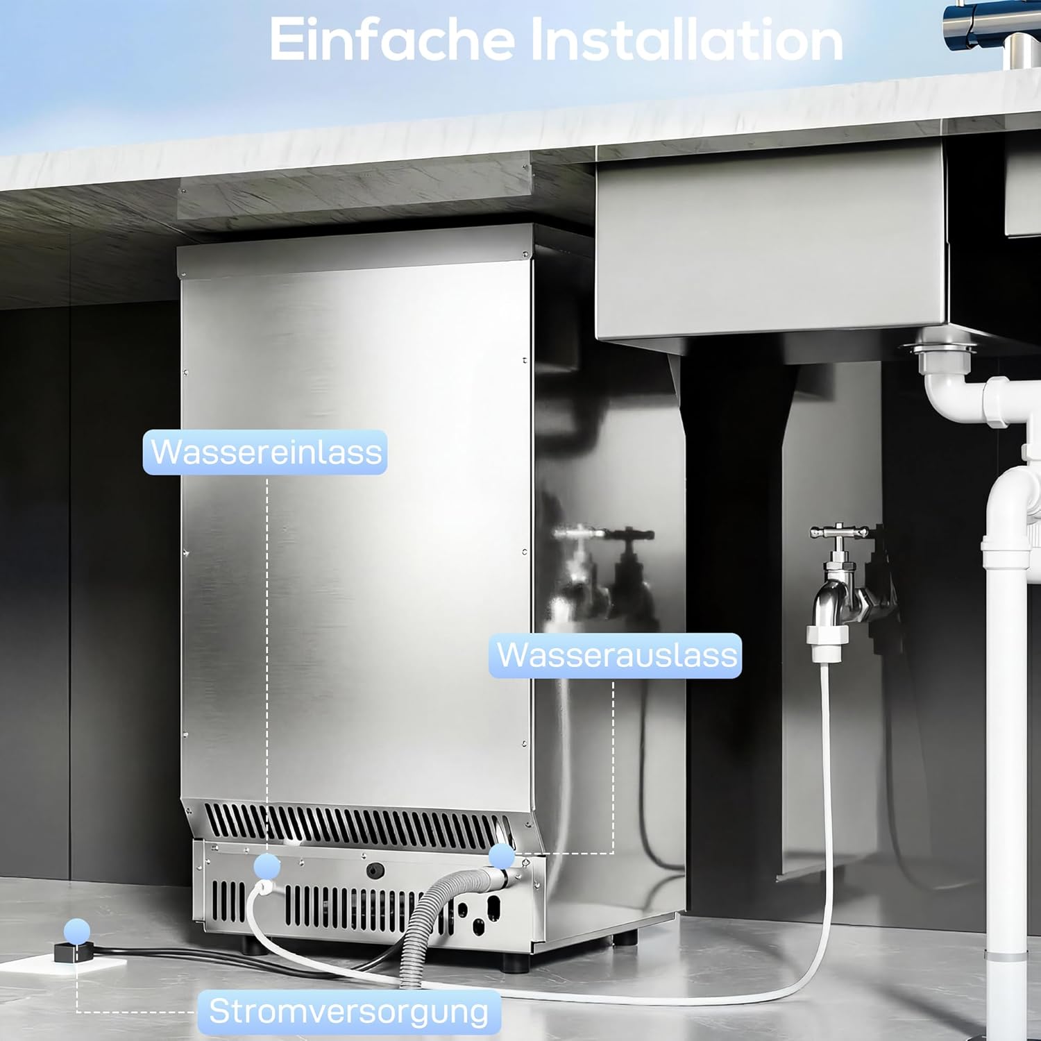 HOMCOM Kommerzielle Eiswürfelmaschine 36kg/24H selbstreinigend Eismaschine mit 7,5 kg Speicher, Timer, Ice Maker Machine aus Edelstahl mit Eisschaufel für Bar, Büro, Restaurant, Café — Ansicht 6