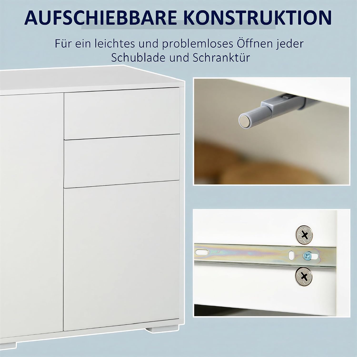 HOMCOM Kommode mit 2 Schubladen und 3 Türen, verstellbaren Ablagen, Sideboard Aufbewahrungsschrank Schubladenschrank für Wohnzimmer Schlafzimmer 117 x 36 x 74 cm Weiß — Ansicht 6