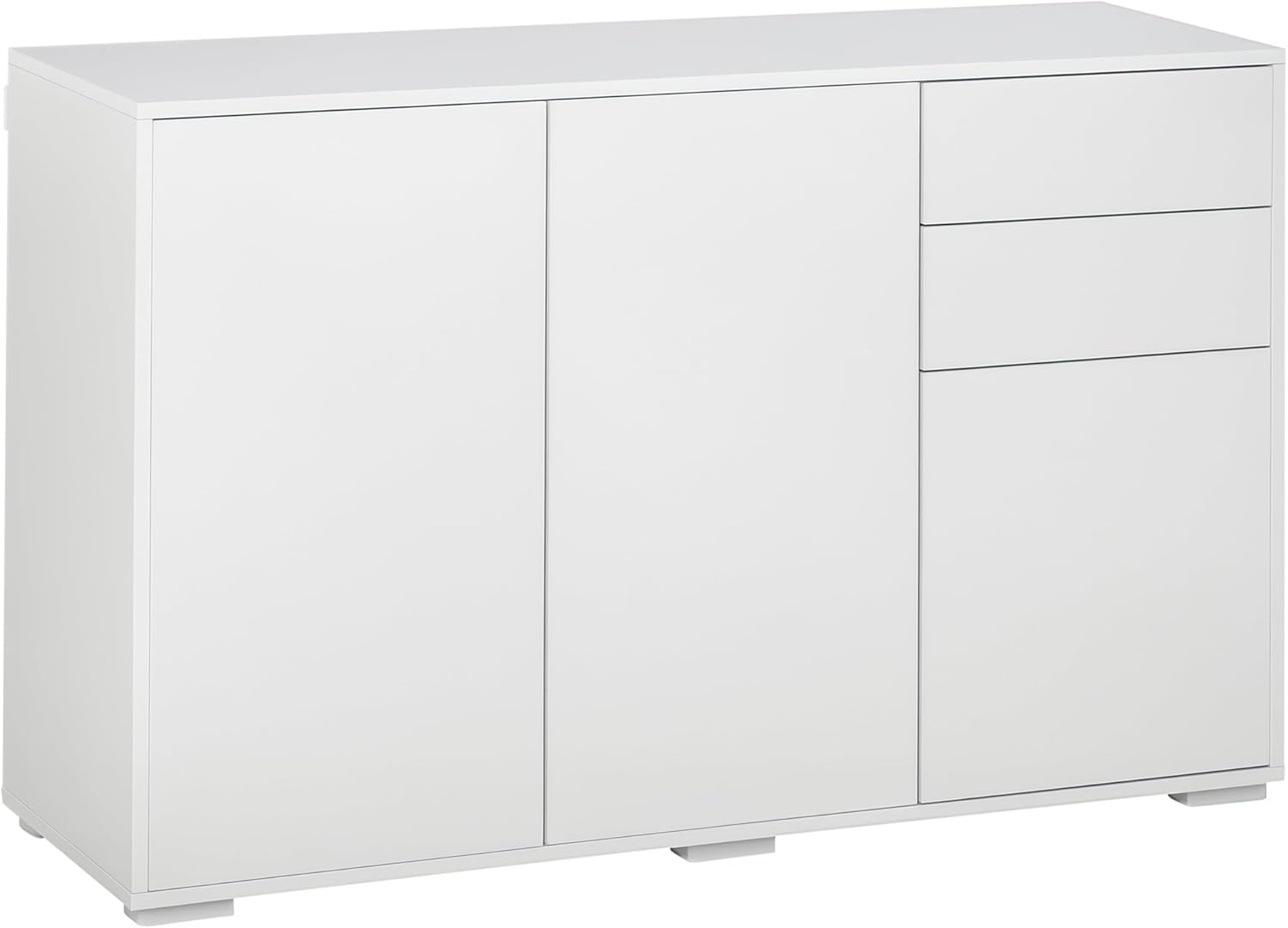 HOMCOM Kommode mit 2 Schubladen und 3 Türen, verstellbaren Ablagen, Sideboard Aufbewahrungsschrank Schubladenschrank für Wohnzimmer Schlafzimmer 117 x 36 x 74 cm Weiß