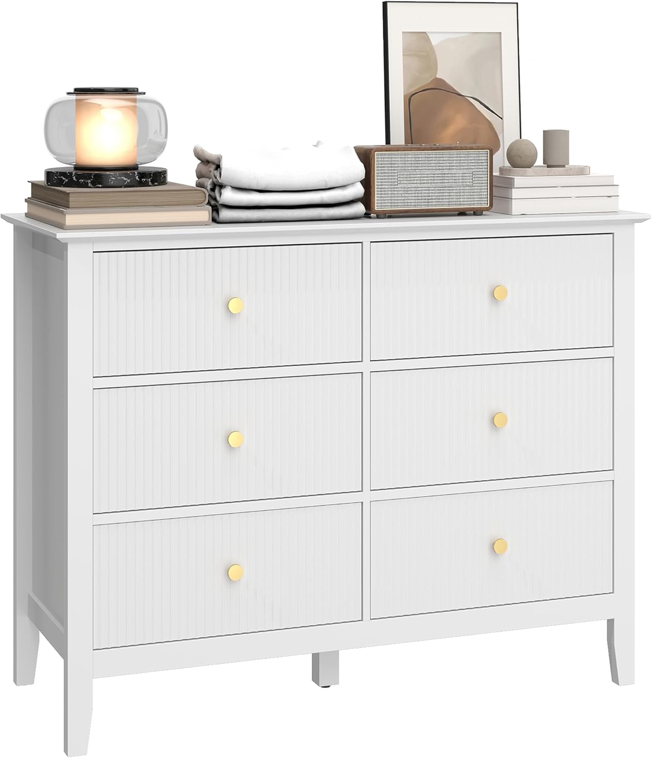 HOMCOM Kommode Sideboard mit 6 Schubladen Moderner Aufbewahrungsschrank Schubladenschrank für Wohnzimmer Schlafzimmer Flur 100 x 40 x 78 cm Weiß