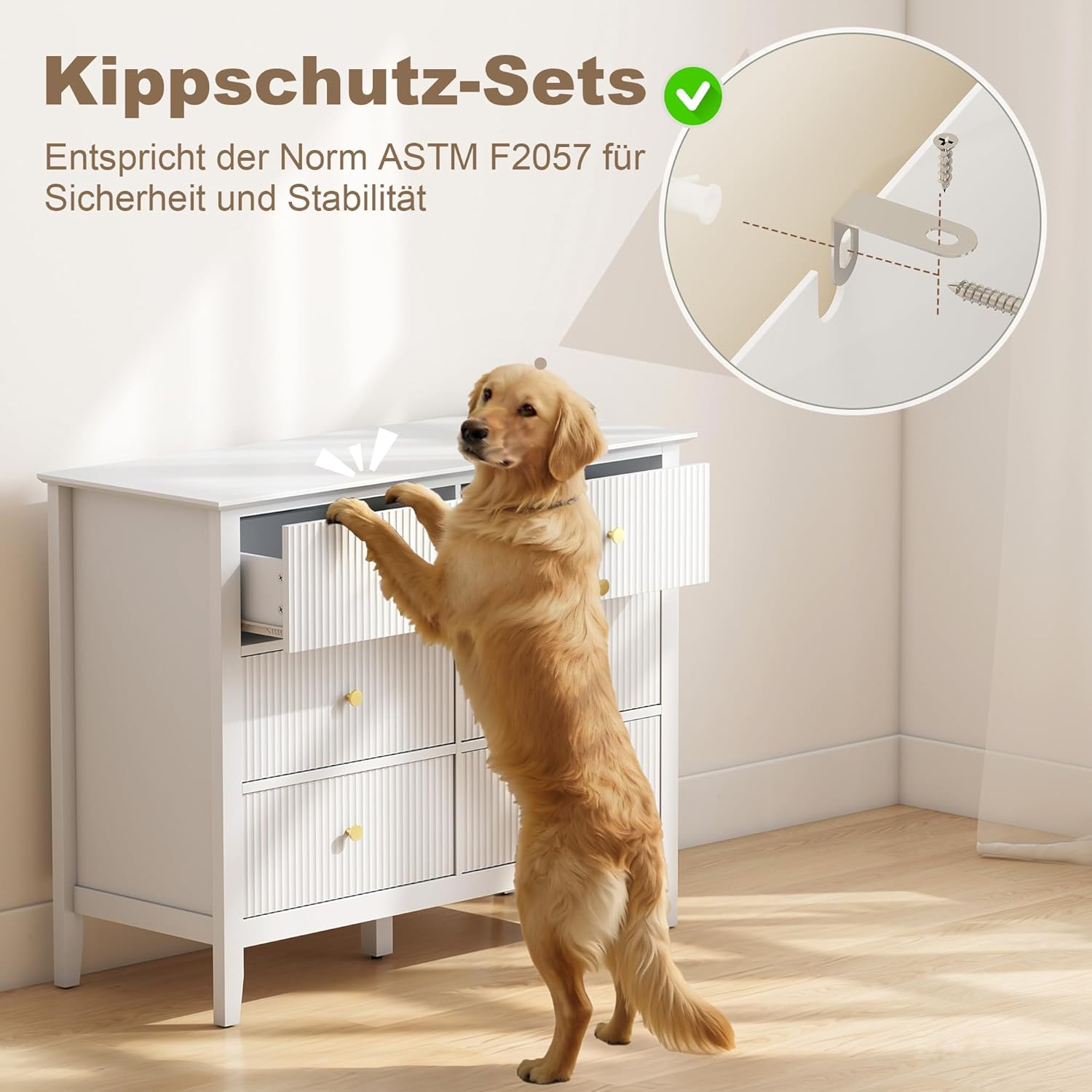 HOMCOM Kommode Sideboard mit 6 Schubladen Moderner Aufbewahrungsschrank Schubladenschrank für Wohnzimmer Schlafzimmer Flur 100 x 40 x 78 cm Weiß — Ansicht 5