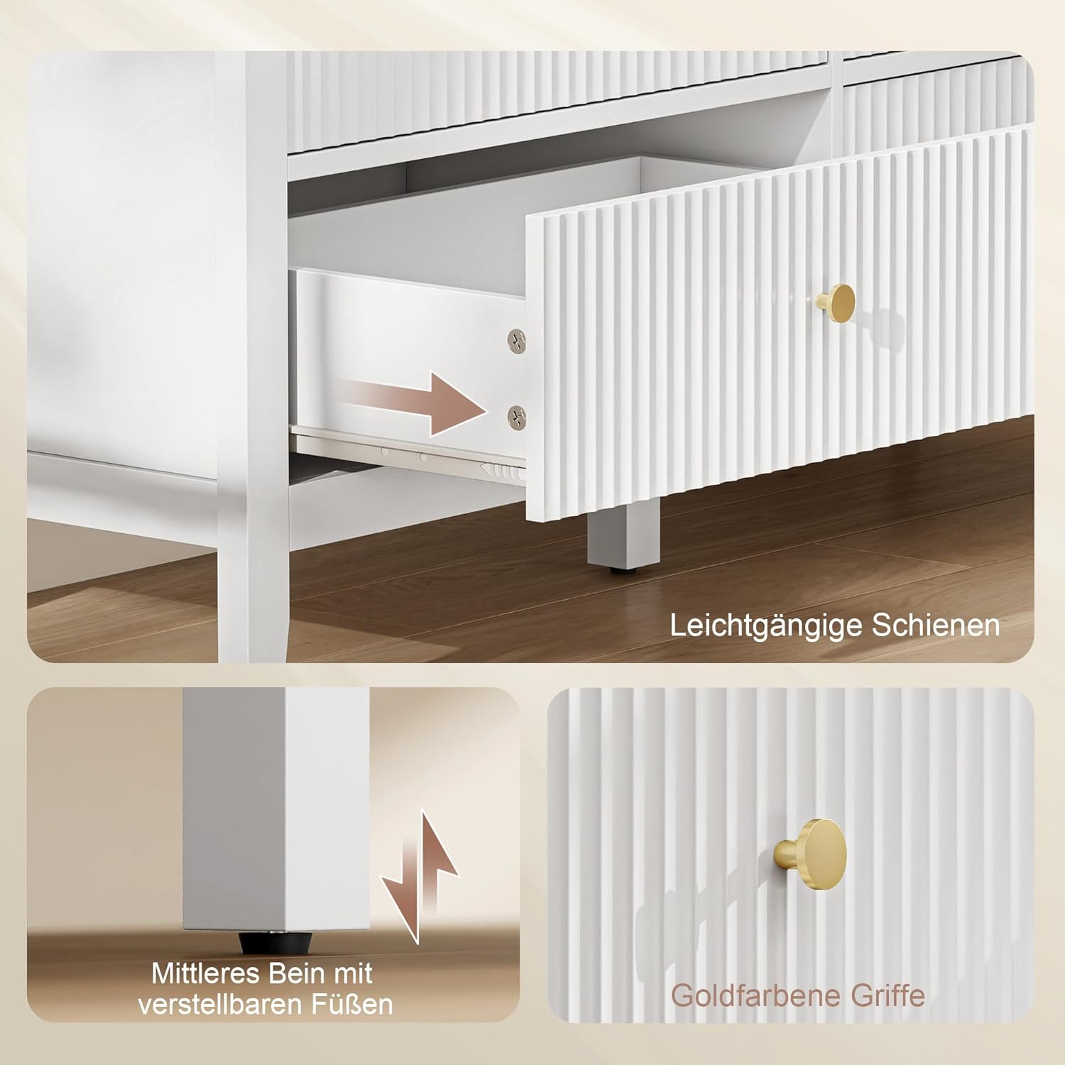HOMCOM Kommode Sideboard mit 6 Schubladen Moderner Aufbewahrungsschrank Schubladenschrank für Wohnzimmer Schlafzimmer Flur 100 x 40 x 78 cm Weiß — Ansicht 6