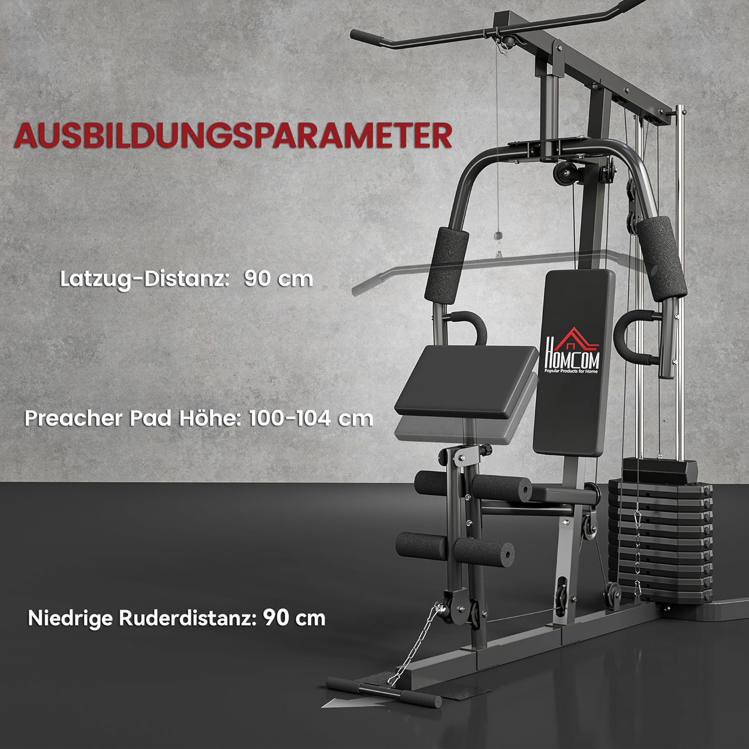HOMCOM Kompakte Kraftstation, Multifunktionale Fitnessstation, Multistation mit Butterfly, Bizepscurl, Latzug, Beinstrecker, 45 kg Gewichtsblock Krafttraining Schwarz — Ansicht 6