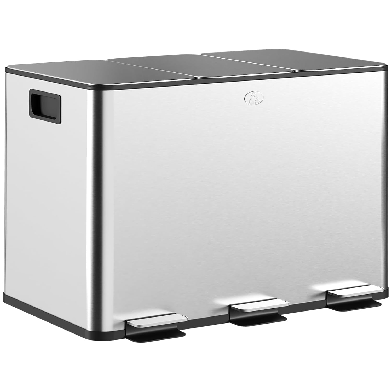 HOMCOM Küchenabfalleimer 3 x 10 l, Abfalltrennsystem aus Edelstahl, 3 Fächer, Pedal, herausnehmbare Inneneimer, sanft schließender Deckel und Griffe, silberfarben, fingerabdruckfrei