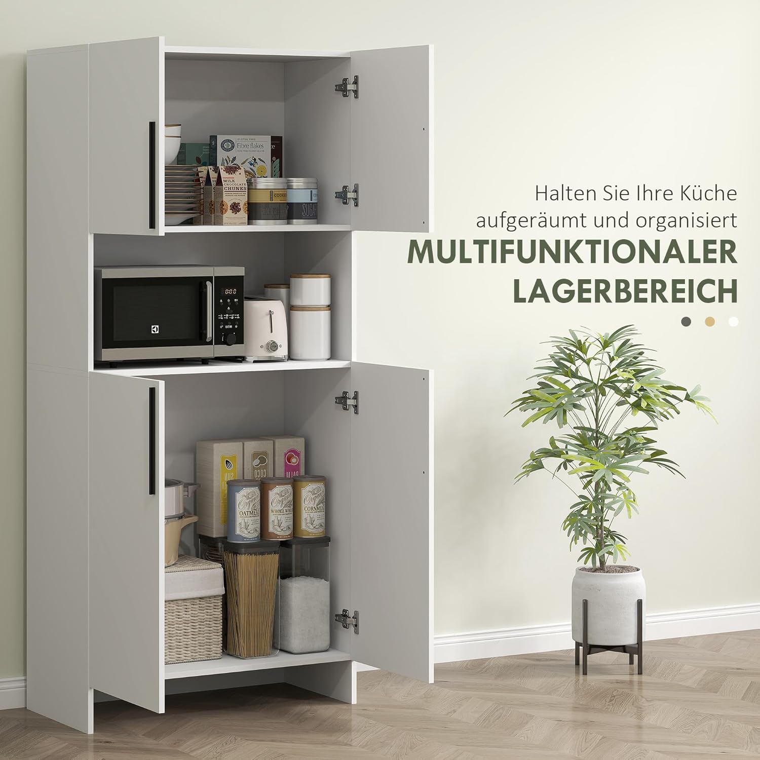 HOMCOM Küchenschrank Buffetschrank mit Arbeitsplatte, 2 Türen, 2 Schränken, Hochschrank mit geräuschlosen Scharnieren, Mikrowellenschrank mit Modernem Design, 79x40x175cm, Weiß — Ansicht 4