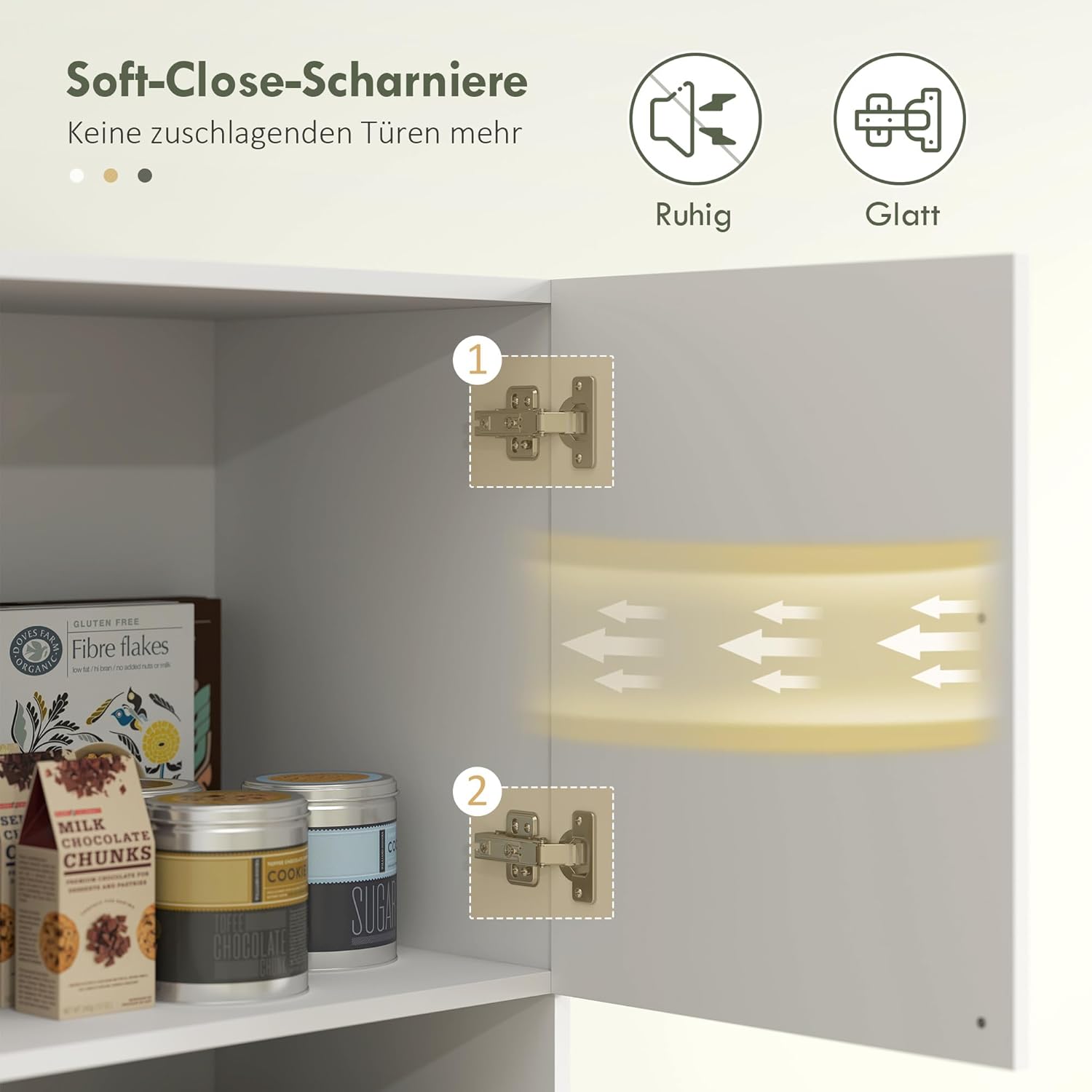 HOMCOM Küchenschrank Buffetschrank mit Arbeitsplatte, 2 Türen, 2 Schränken, Hochschrank mit geräuschlosen Scharnieren, Mikrowellenschrank mit Modernem Design, 79x40x175cm, Weiß — Ansicht 5