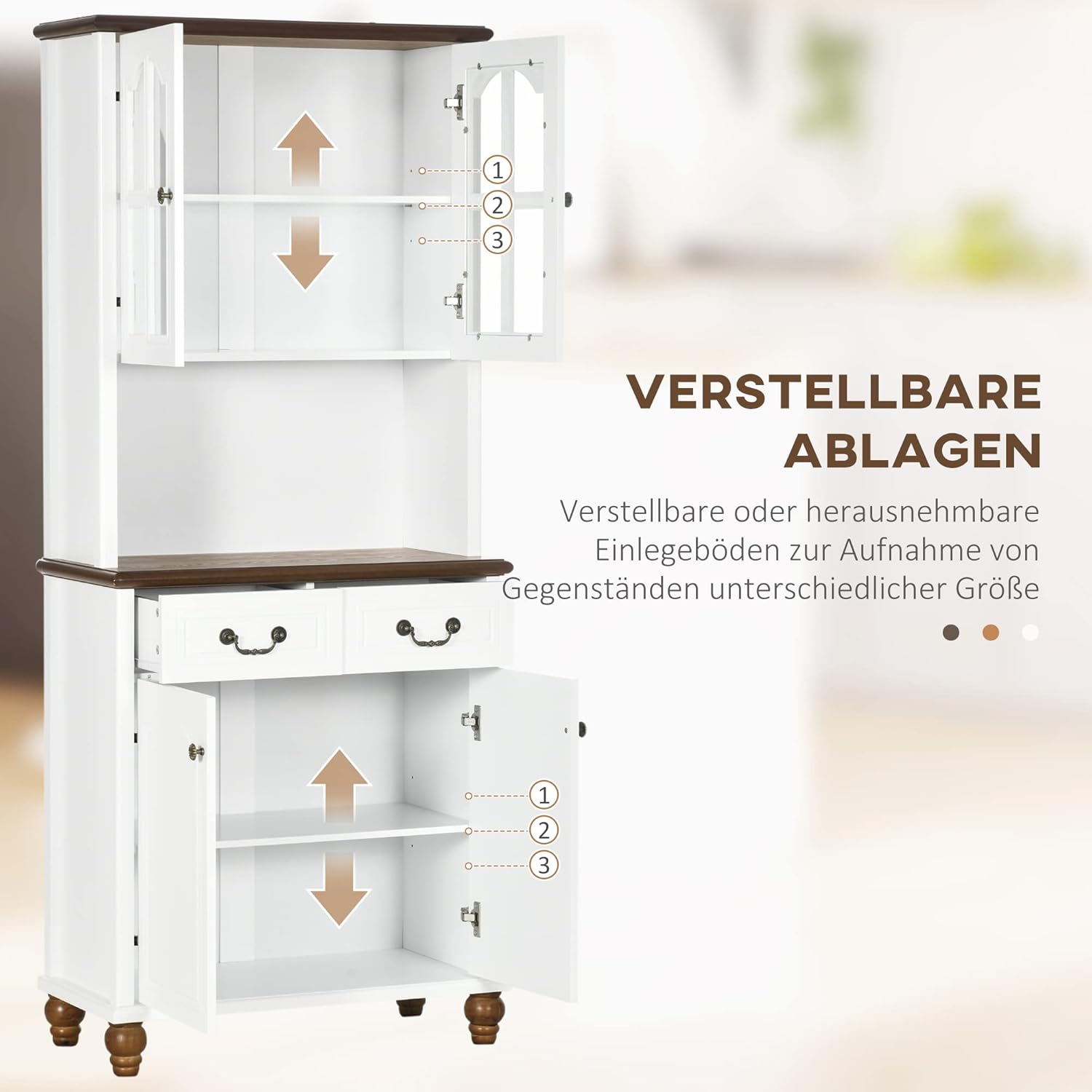 HOMCOM Küchenschrank Hochschrank mit Arbeitsplatte, 4 Türen und 2 Schubladen Buffetschrank Mikrowellenschrank mit Verstellbaren Ablagen, Soft-Close-Funktion, Weiß, 76 x 38 x 182 cm — Ansicht 5