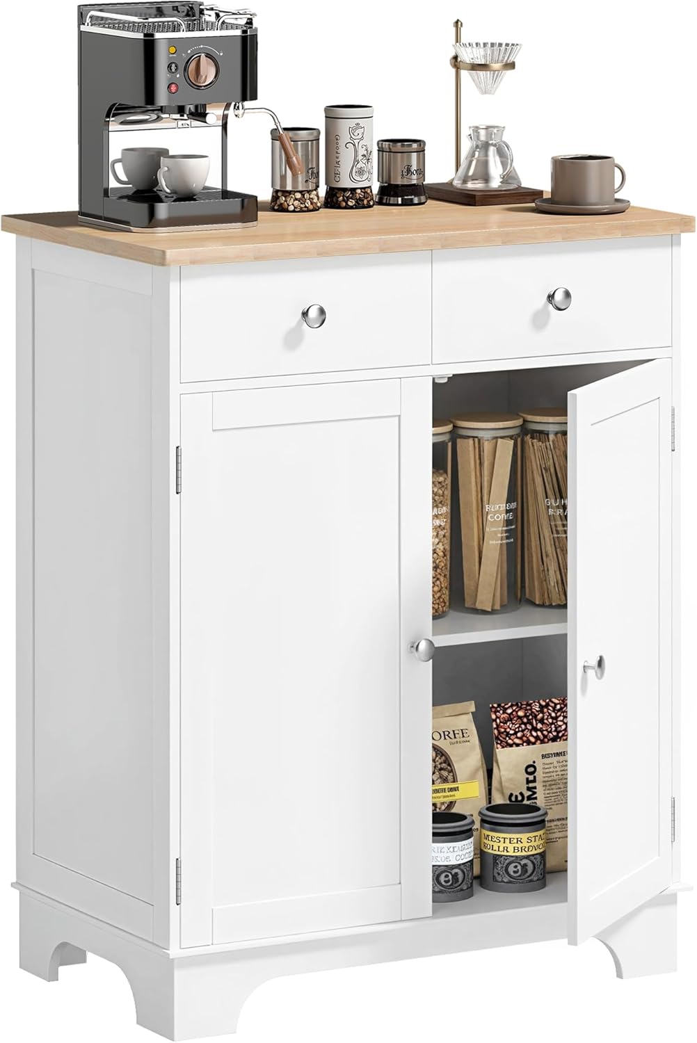 HOMCOM Küchenschrank Sideboard mit 2 Schubladen, Kommode, Aufbewahrungsschrank, MDF, Weiß, 68 x 40,3 x 85 cm