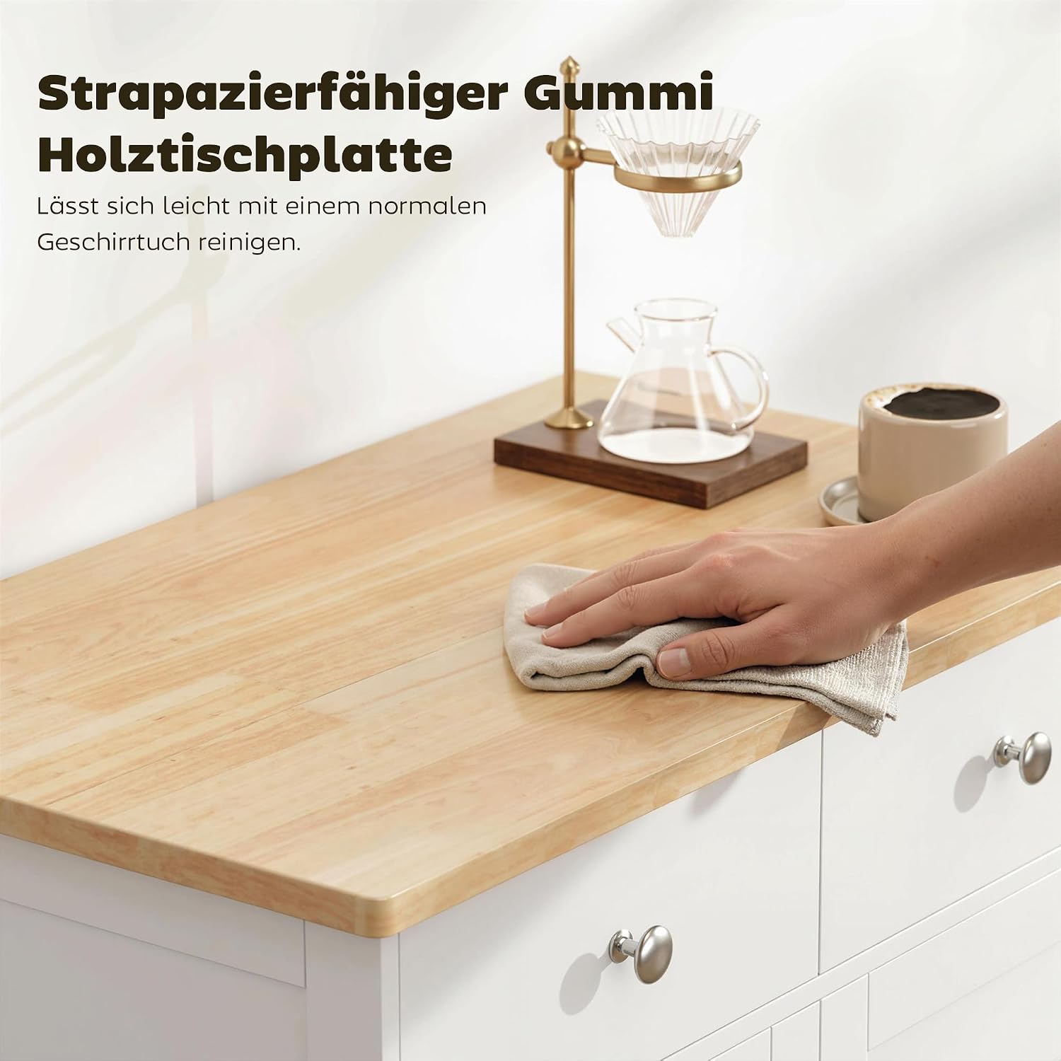 HOMCOM Küchenschrank Sideboard mit 2 Schubladen, Kommode, Aufbewahrungsschrank, MDF, Weiß, 68 x 40,3 x 85 cm — Ansicht 5