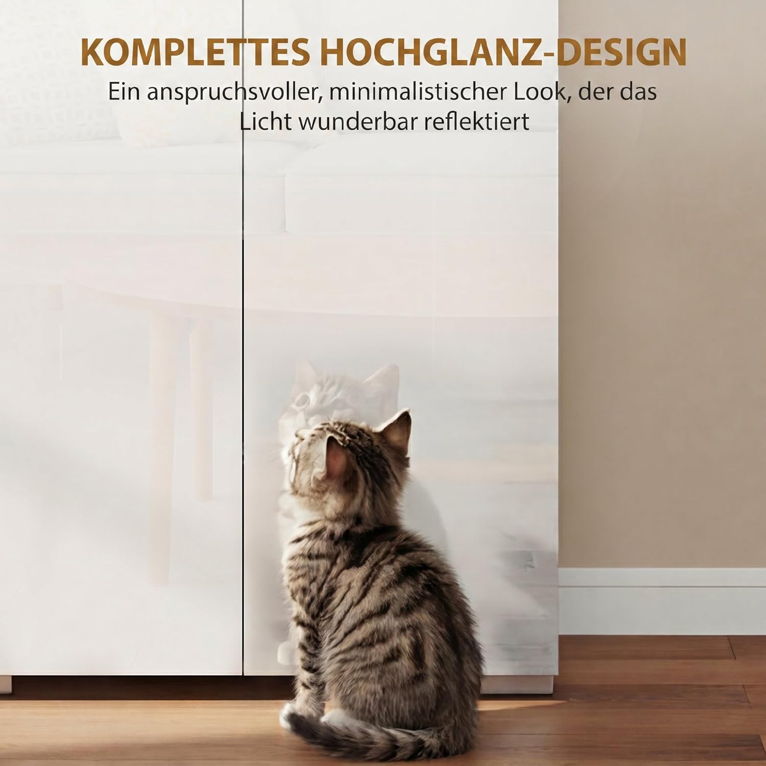 HOMCOM Küchenschrank Vorratsschrank Hochschrank mit Offenem Fach, 4 Türen, Verstellbaren Einlegeböden, Mehrzweckschrank mit Soft-Close-Funktion, für Esszimmer, Hochglanz Weiß 68x34x180cm — Ansicht 4