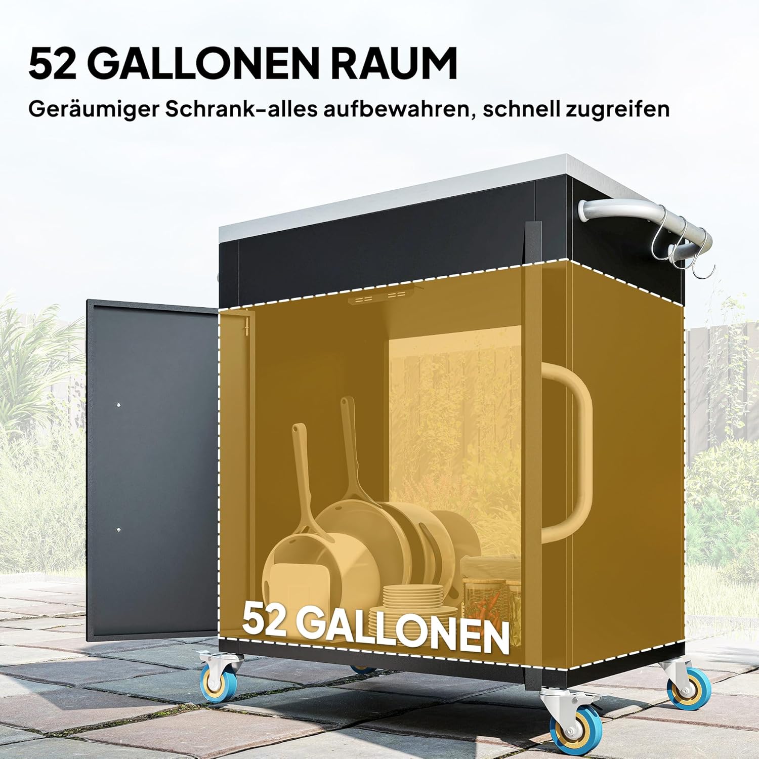 HOMCOM Küchenwagen mit Rollen, Servierwagen, Küchentrolley mit Schrank, Haken und Edelstahlgriffe, Rollwagen, Küchenhilfe, Schwarz, 86 x 50 x 86,5 cm — Ansicht 4