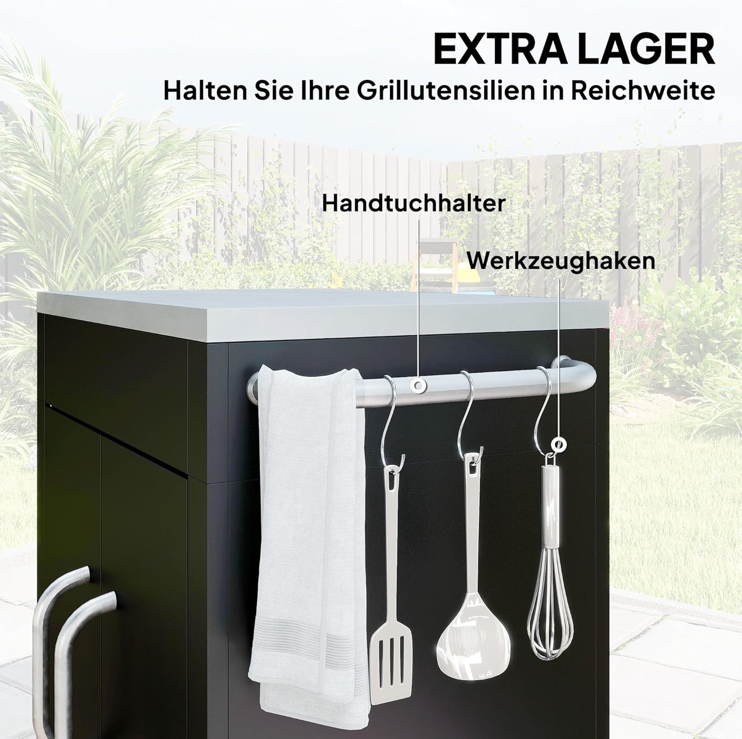 HOMCOM Küchenwagen mit Rollen, Servierwagen, Küchentrolley mit Schrank, Haken und Edelstahlgriffe, Rollwagen, Küchenhilfe, Schwarz, 86 x 50 x 86,5 cm — Ansicht 5