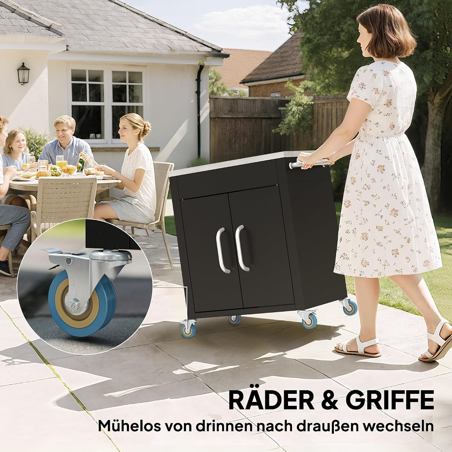 HOMCOM Küchenwagen mit Rollen, Servierwagen, Küchentrolley mit Schrank, Haken und Edelstahlgriffe, Rollwagen, Küchenhilfe, Schwarz, 86 x 50 x 86,5 cm — Ansicht 6