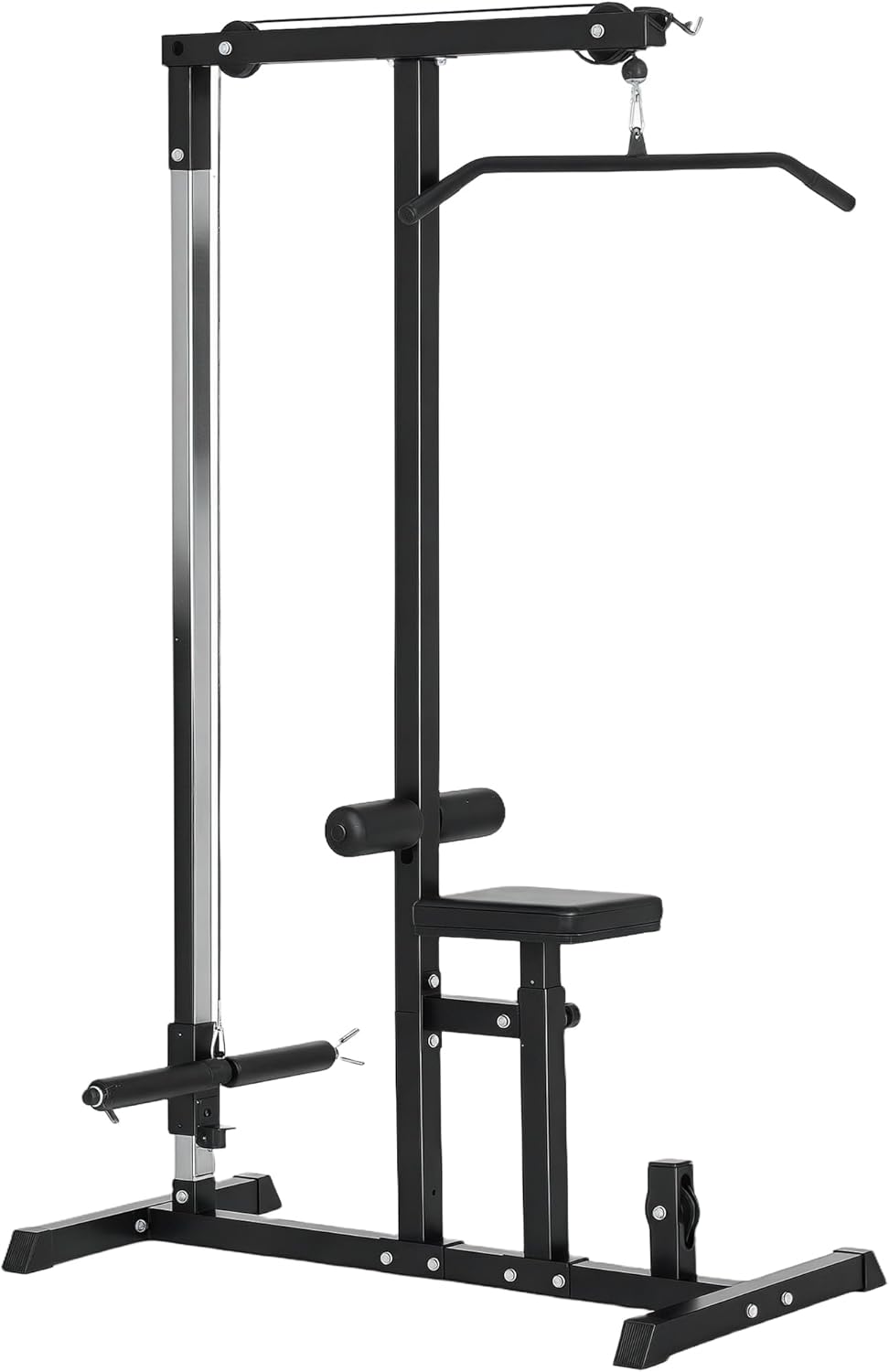 HOMCOM Latzugstation, Verstellbar Latzugturm mit Trizepsstange Latzugstange, Kabelzugstation bis 280kg Belastbar, Fitnessstation, Latzugmaschine, Latzug-Station für Zuhause Stahl Schwarz