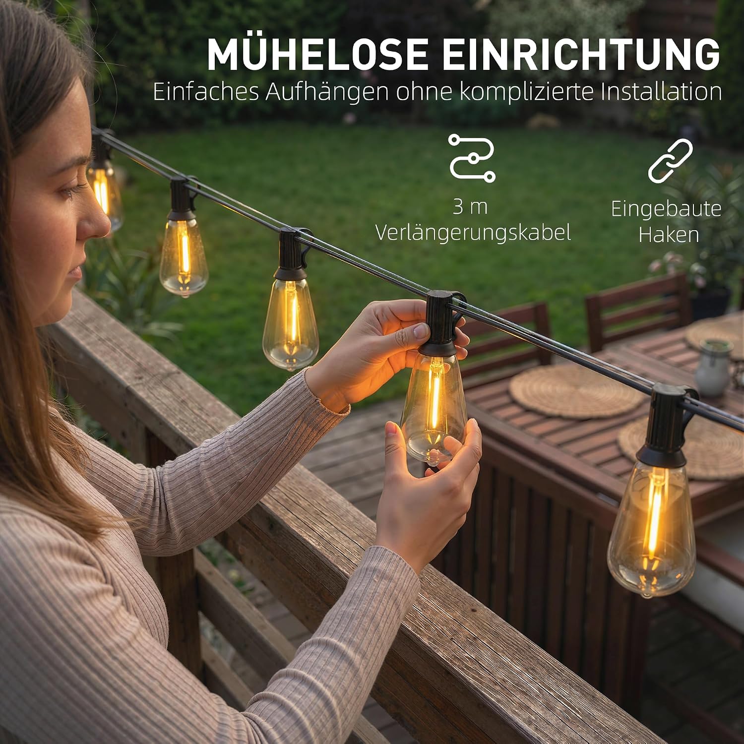 HOMCOM LED Lichterkette Außen 18 m Partylichterkette Warmweiß Lichtvorhang mit 50 Edison-Birnen IP44 für Terrasse Balkon Aussen und Innen Dekoration, Weihnachten, Hochzeit, Party, Garten — Ansicht 4